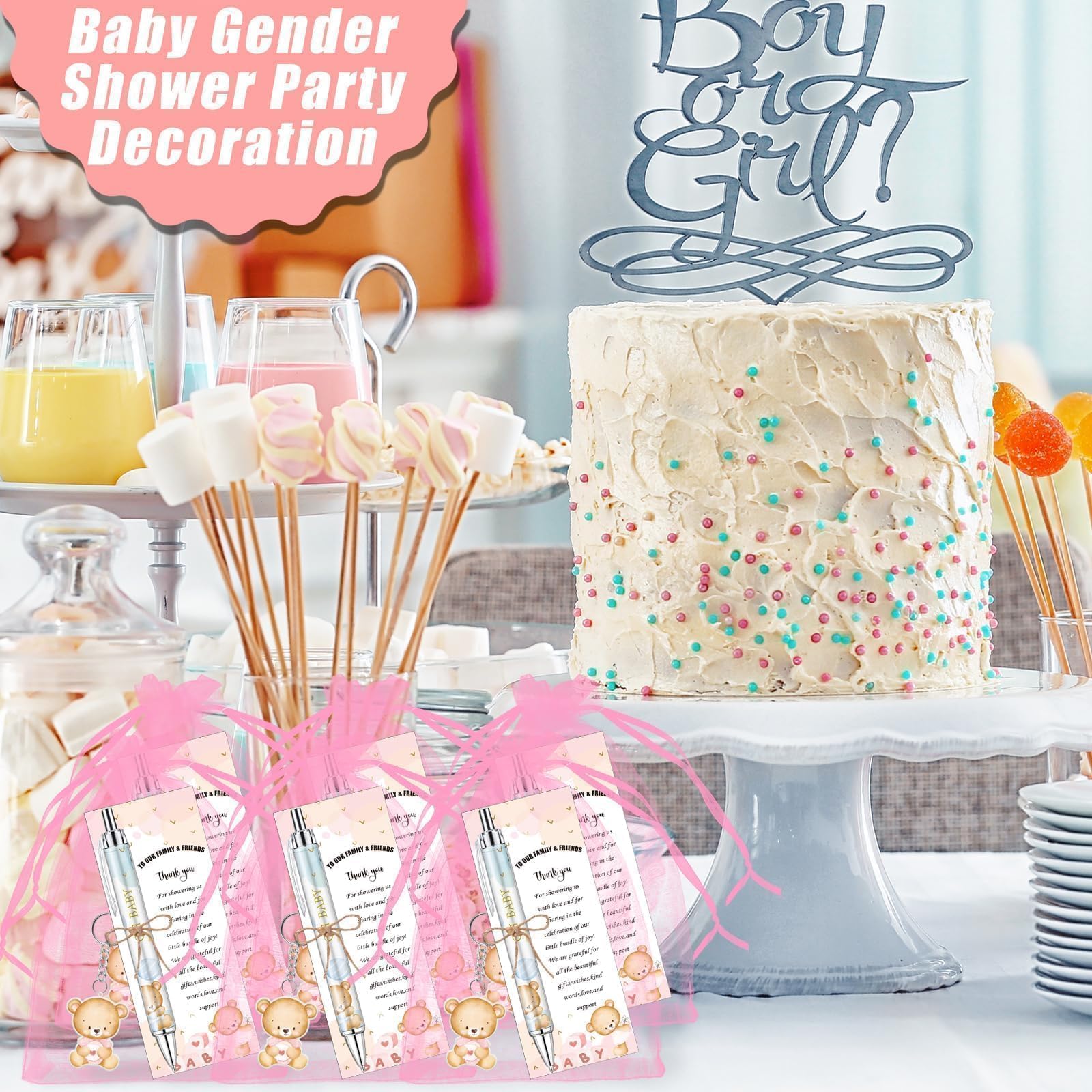 145 Pieces Baby Shower Favors for Guest Pink Bear Ballpoint Pens and Keychains Gifts for Baby Girls