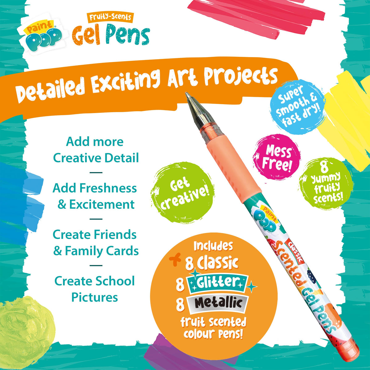Paint Pop Fruity Scents Gel Pens - Kids Scented Ink Marker Set