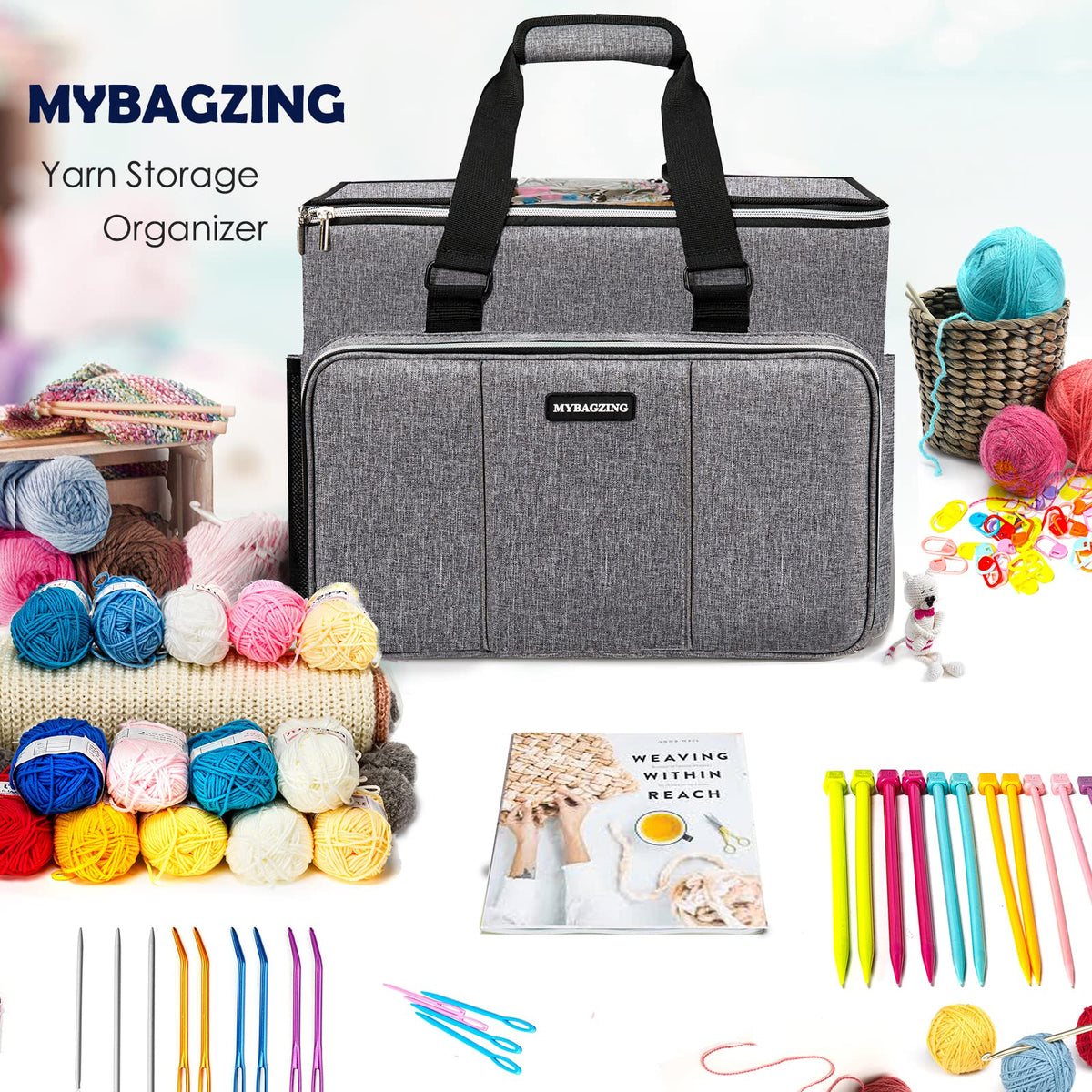 Knitting Bag, Large Yarn Storage Organizer, Crochet Bags and Totes, Yarn Bags for Crocheting, Yarn
