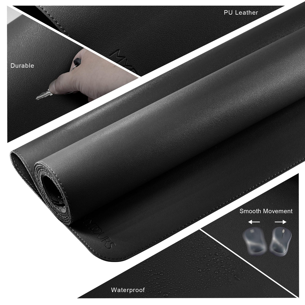Mydours 43.3" x 15.7" XL Large Desk Mat PU Leather Gaming Mouse Pad, Black
