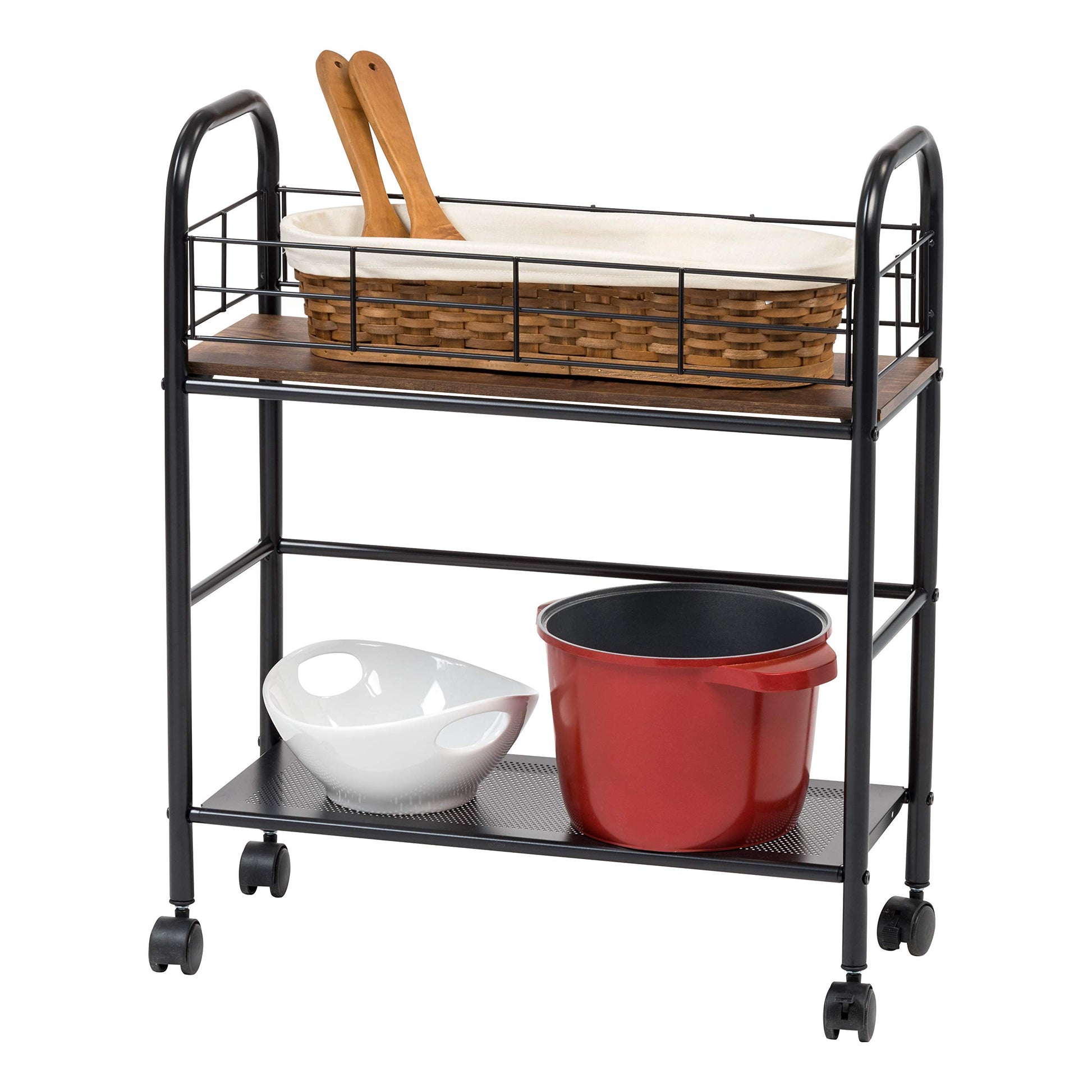 IRIS USA 2-Tier Rolling Kitchen Cart, Slim Storage, Rustic Brown