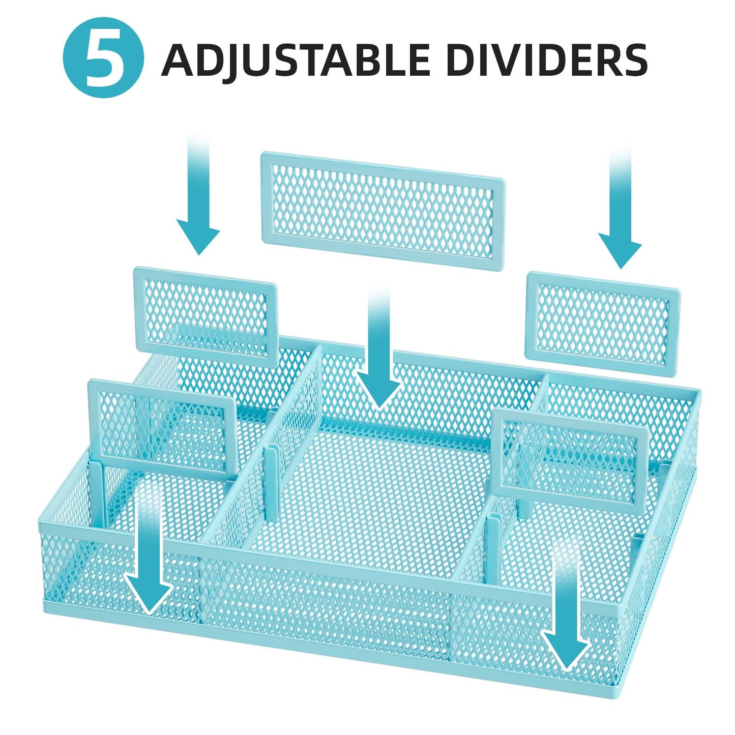 Marbrasse 2 Pack Desk Drawer Organizer, Mesh Drawer Organizer Tray with 8 Adjustable Compartments