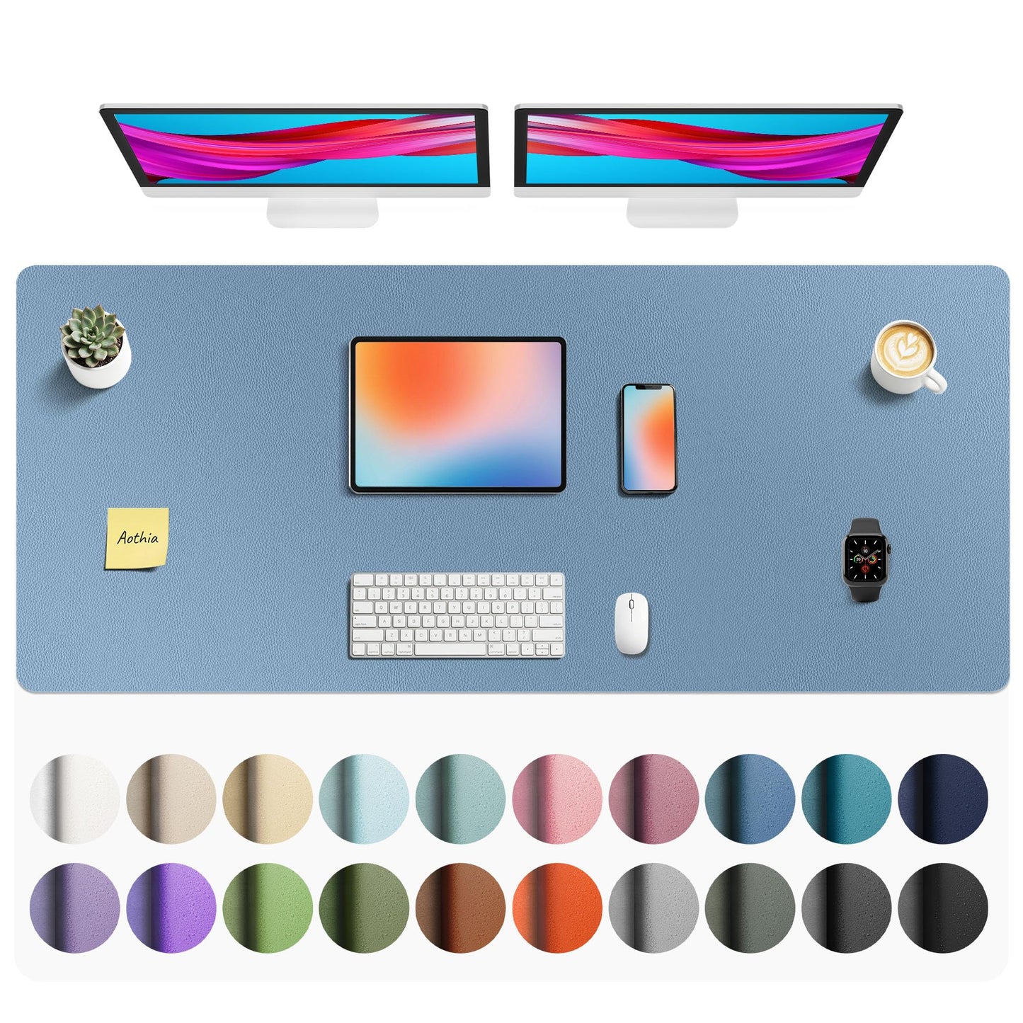 Aothia Faux Leather Desk Mat - Non-Slip PU Leather Desk Blotter, Waterproof Writing Surface, Large