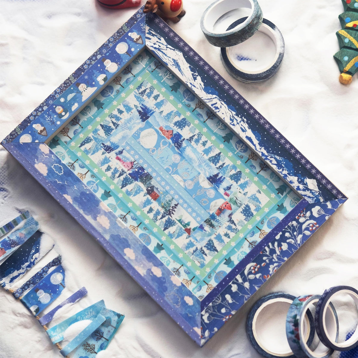 YUBX Winter Washi Tape Set 19 Rolls Skinny Snow Embellishment Blue Silver Foil Decorative Masking