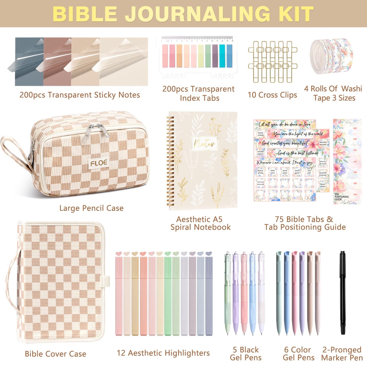 Bible Study Supplies Journaling Annotation Kit w/Bible Cover Case for Women