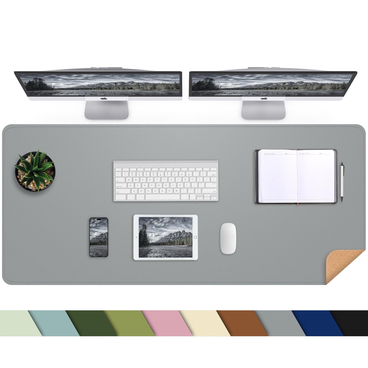 AFIING Leather Desk Pad Protector, 47" x 17" Large Desk Mat with Natural Cork & PU Leather, Mouse