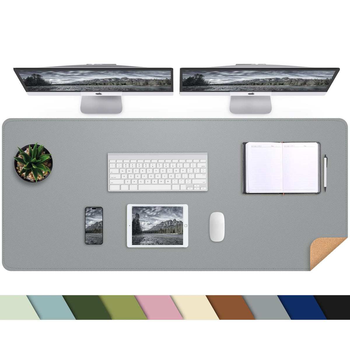 AFIING Leather Desk Pad Protector, 47" x 17" Large Desk Mat with Natural Cork & PU Leather, Mouse