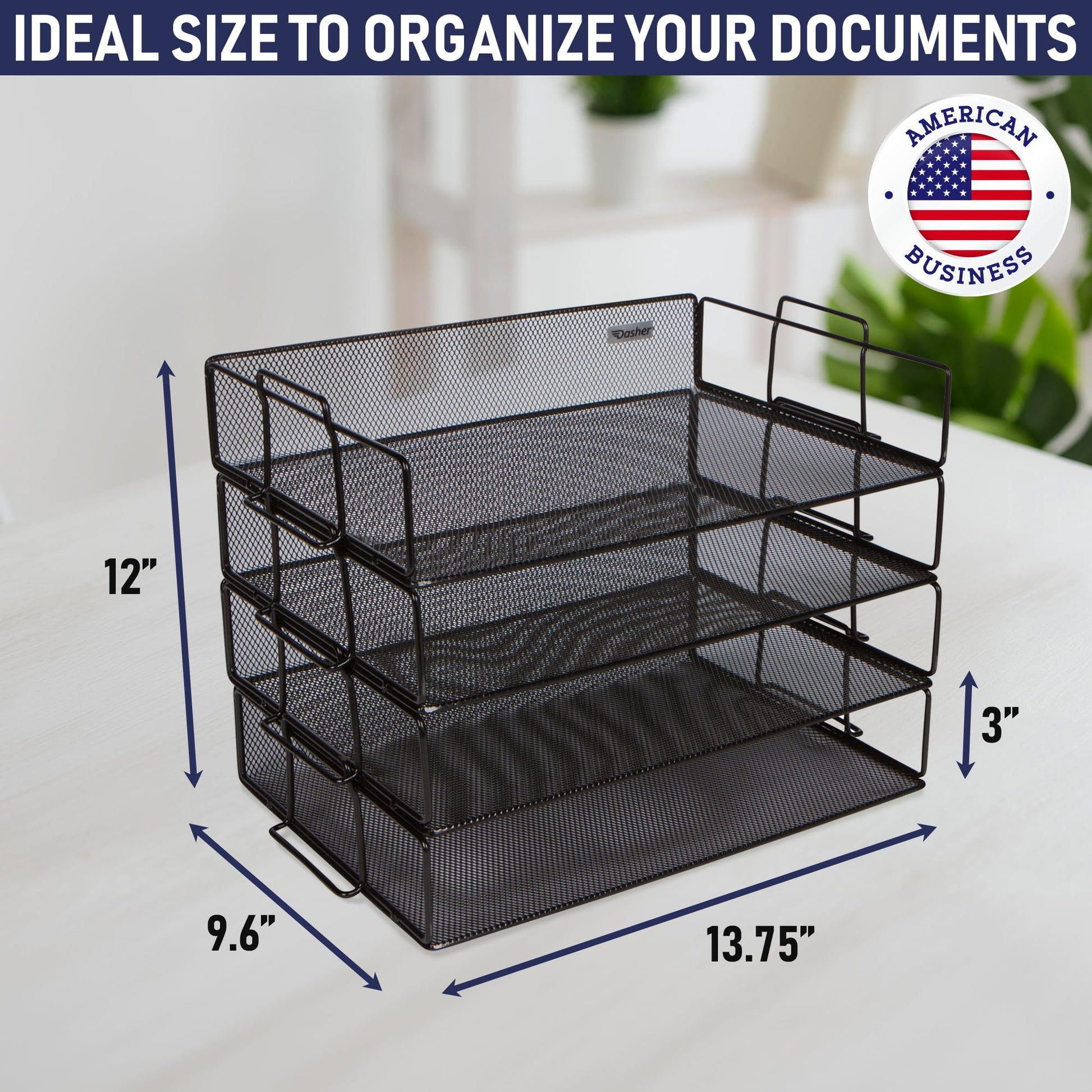 Stackable Paper Tray Desk Organizer, 4-Tier Metal Mesh Letter Organizers for Business, Home