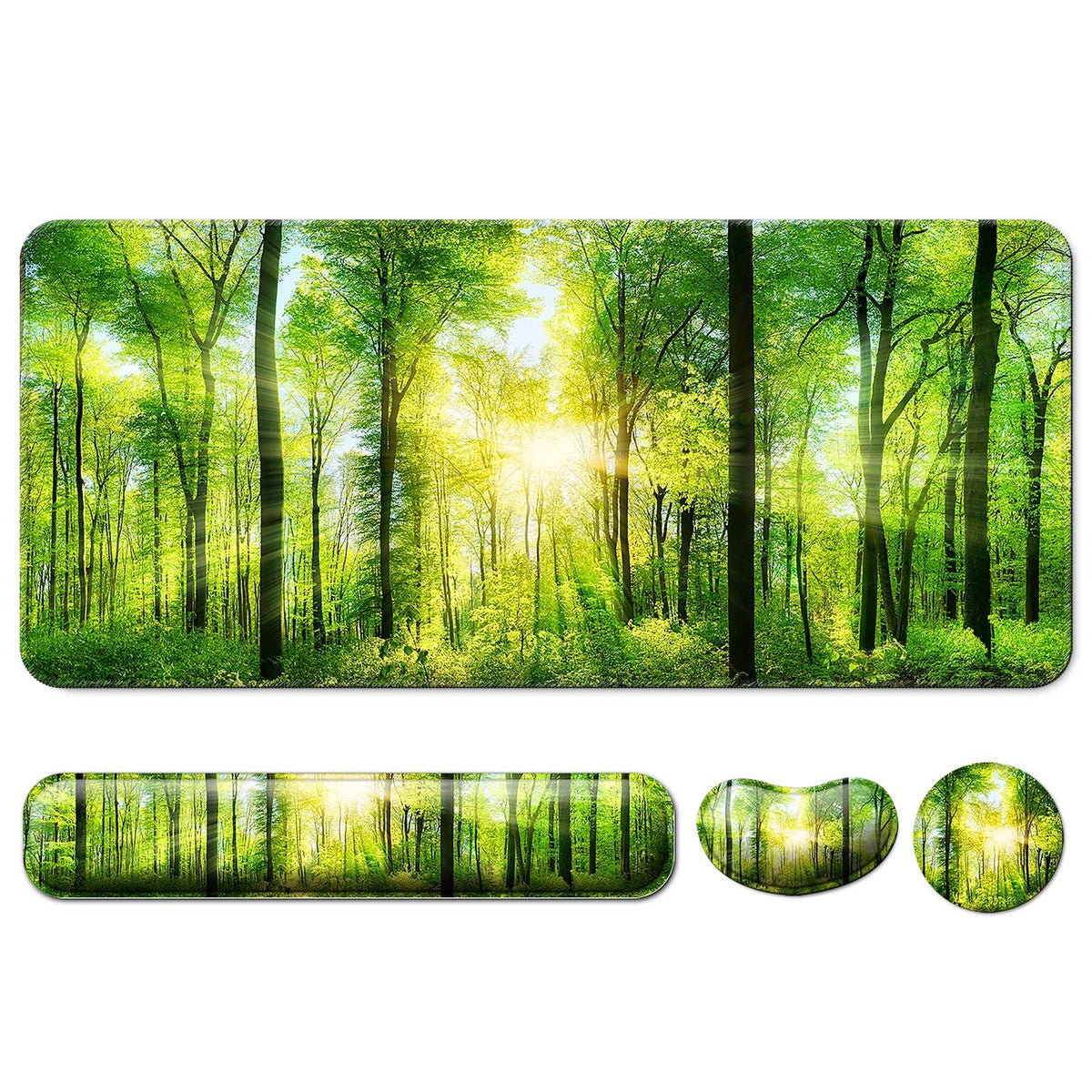 4 in 1 Mouse Pad and Keyboard Wrist Rest,Large Desk Mat,Coaster Set-Forest