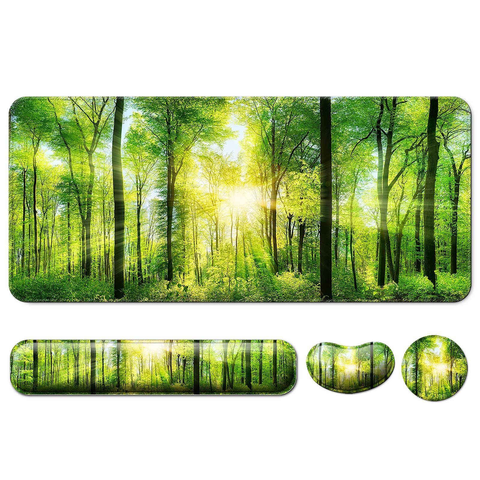 4 in 1 Mouse Pad and Keyboard Wrist Rest,Large Desk Mat,Coaster Set-Forest