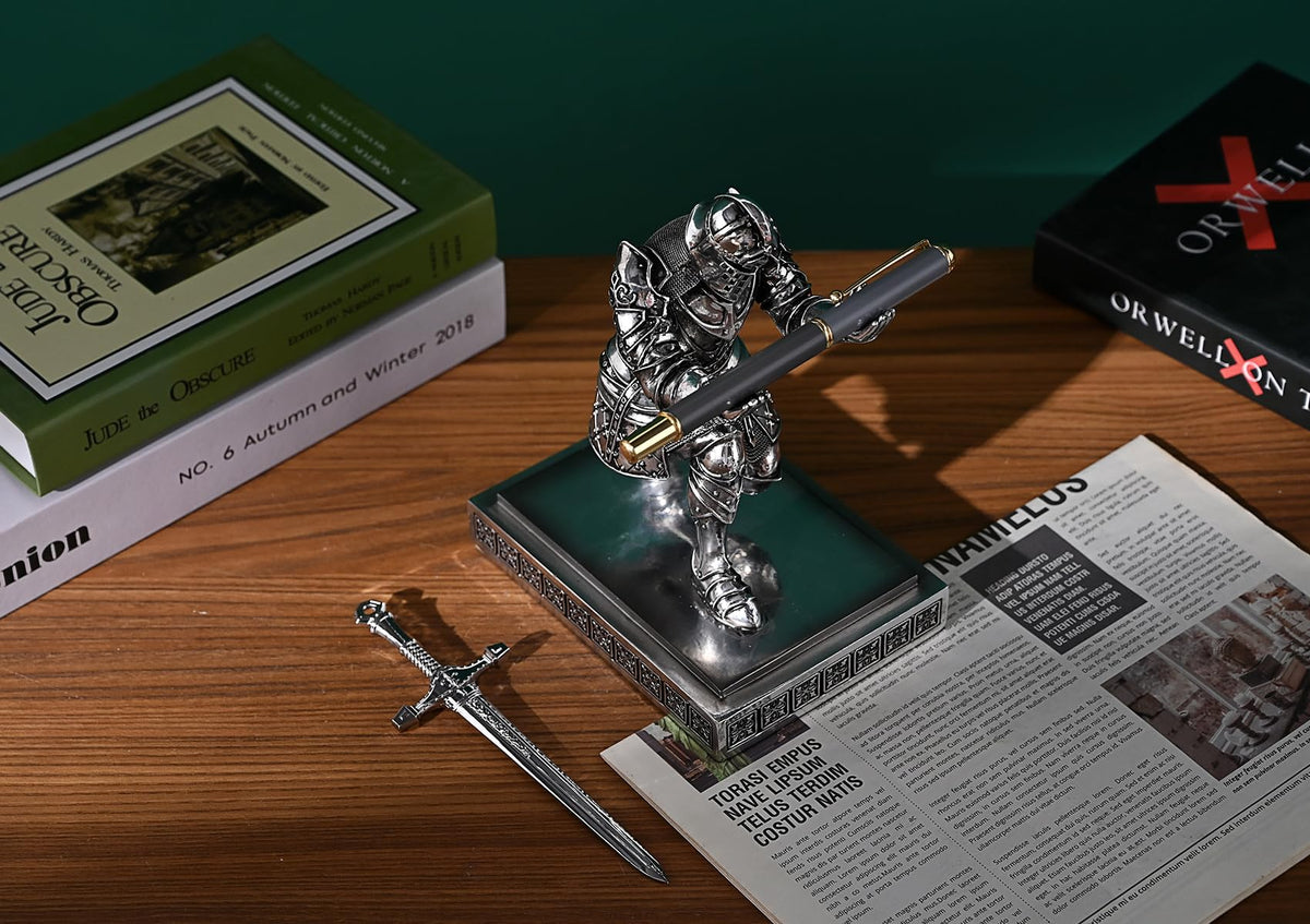 King's Guard Knight Pen Holder with a Letter Opener Desk Organizers Silver