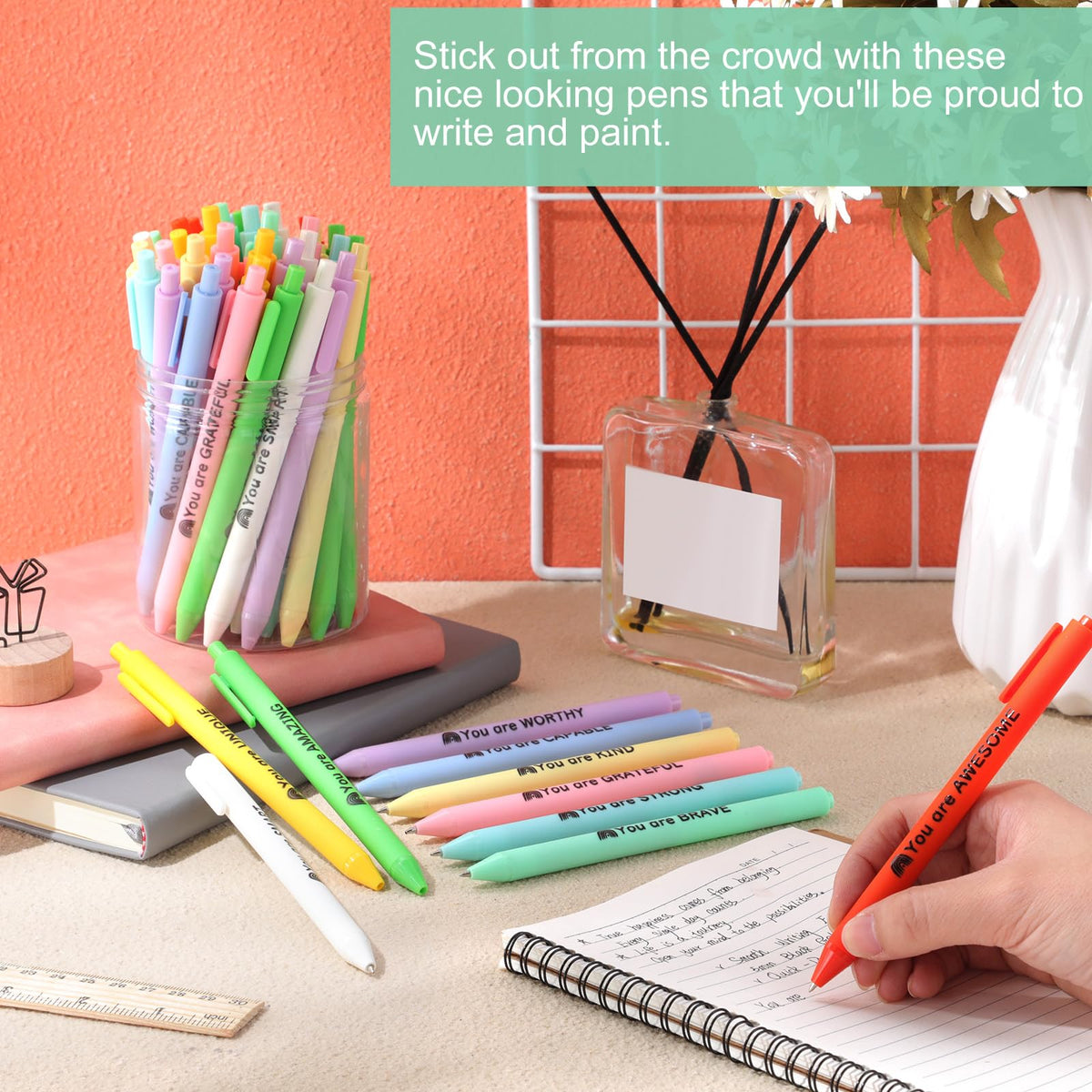 Crtiin 50 Pcs Inspirational Pens Bulk Pastel, Inspirational