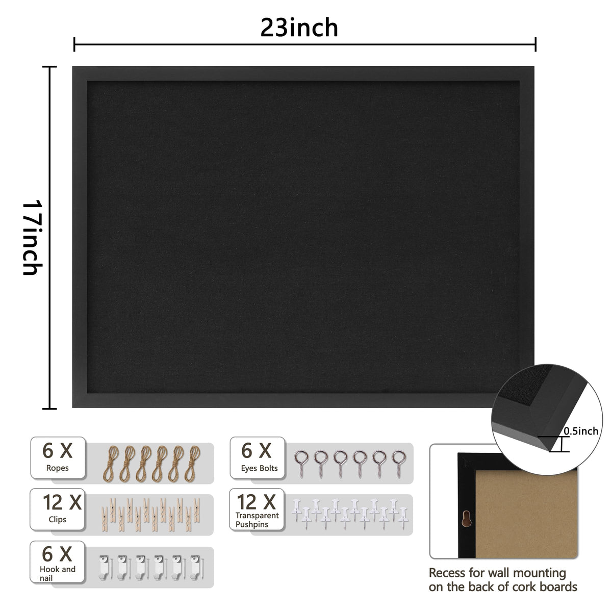 DAHAPYBOO Cork Board with Linen Black 2Pack,Bulletin Board 23"x17"