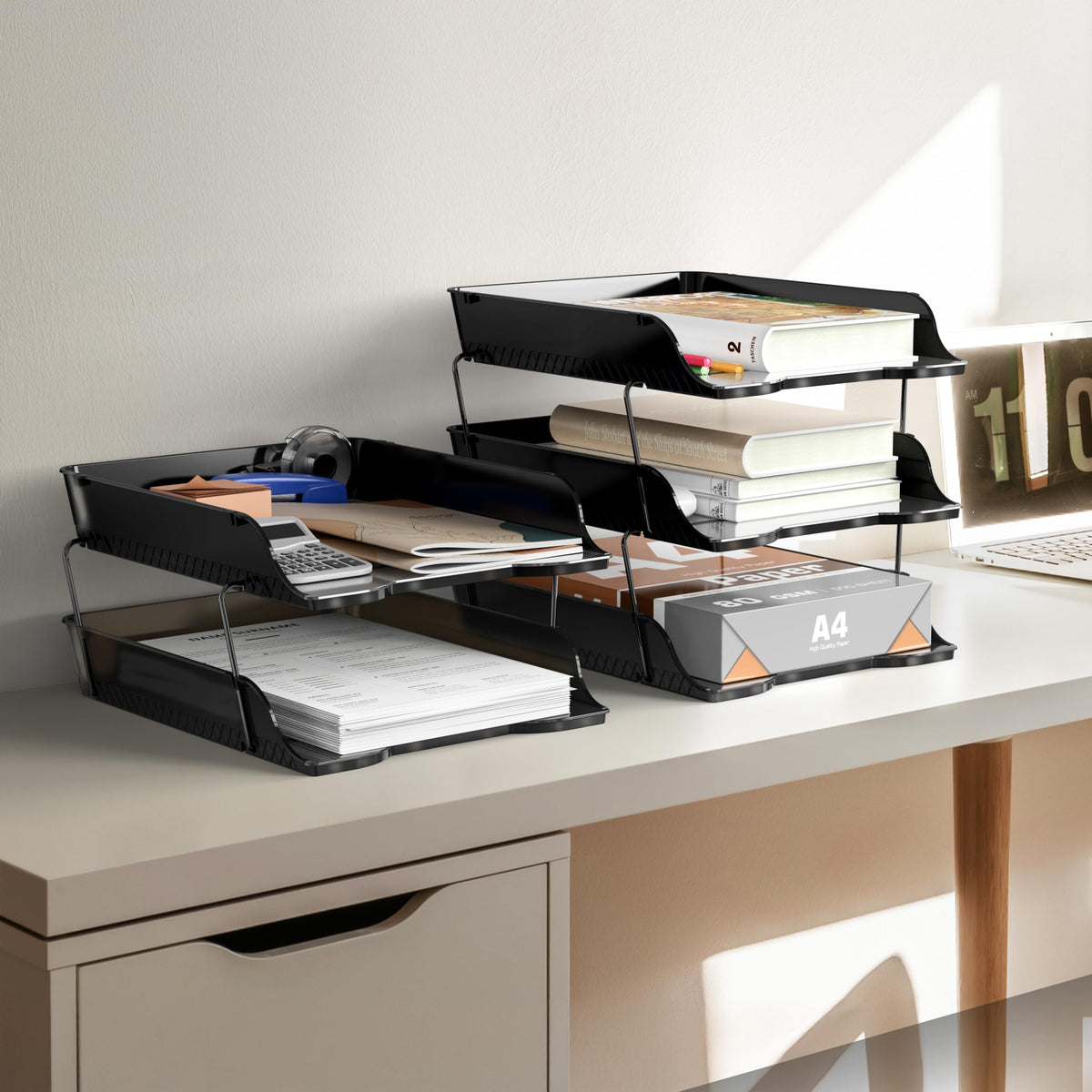 Simple Houseware 2-Tier Stackable Paper Tray for Desk Organizer, Black