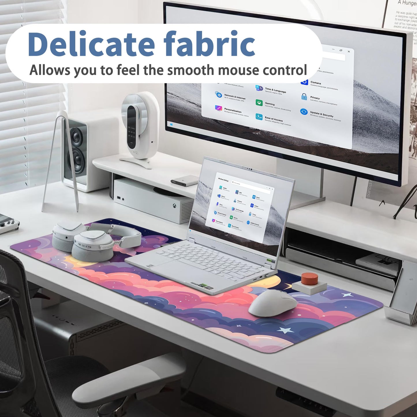 Cute Mouse Pad Kawaii Large Desk Mat Extended Keyboard Mouse Pad Pink Purple Cloud Mousepad with