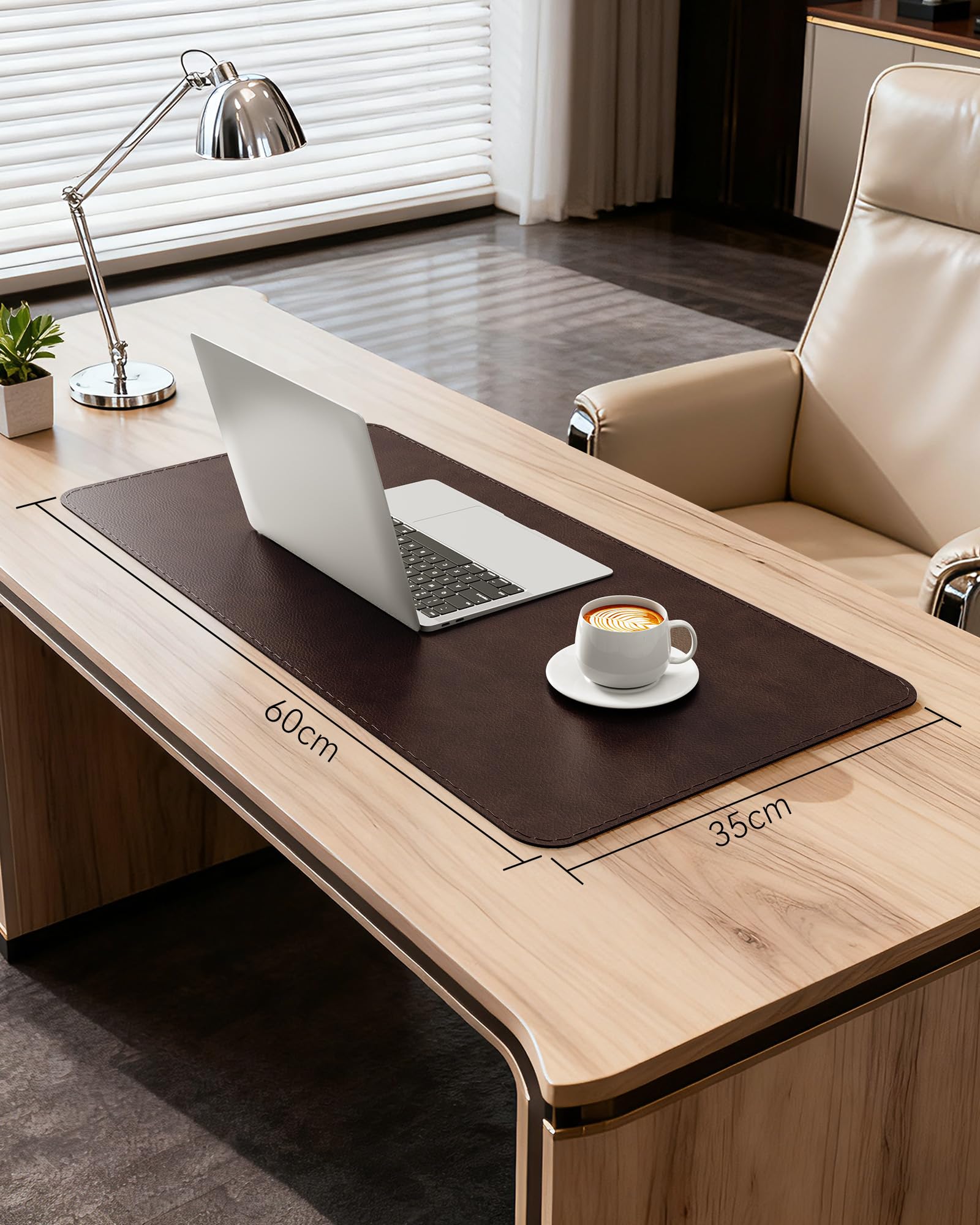YSAGi Genuine Leather Desk Mat, 23.6"x13.8" Office Desk Pad, Thick Desk Pad Mat with Stitched Line