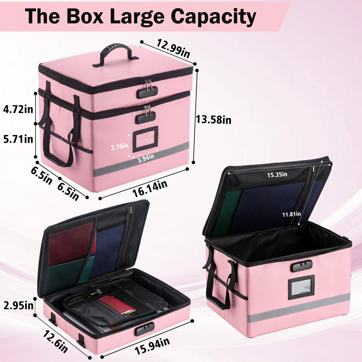 EXLIFBAG Fireproof File Organizer with Lock, 2 Layer