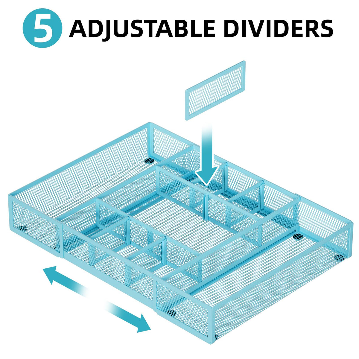 Marbrasse Expandable Desk Drawer Organizer, Mesh Drawer Organizer Tray with 10 Adjustable