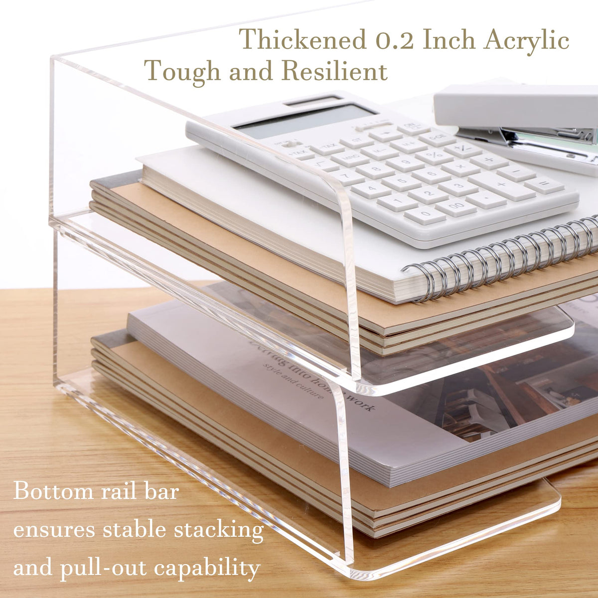 HeZone Acrylic Paper Tray Desk Organizers and Office Suplies Document Storage Enlarged Letter Tray