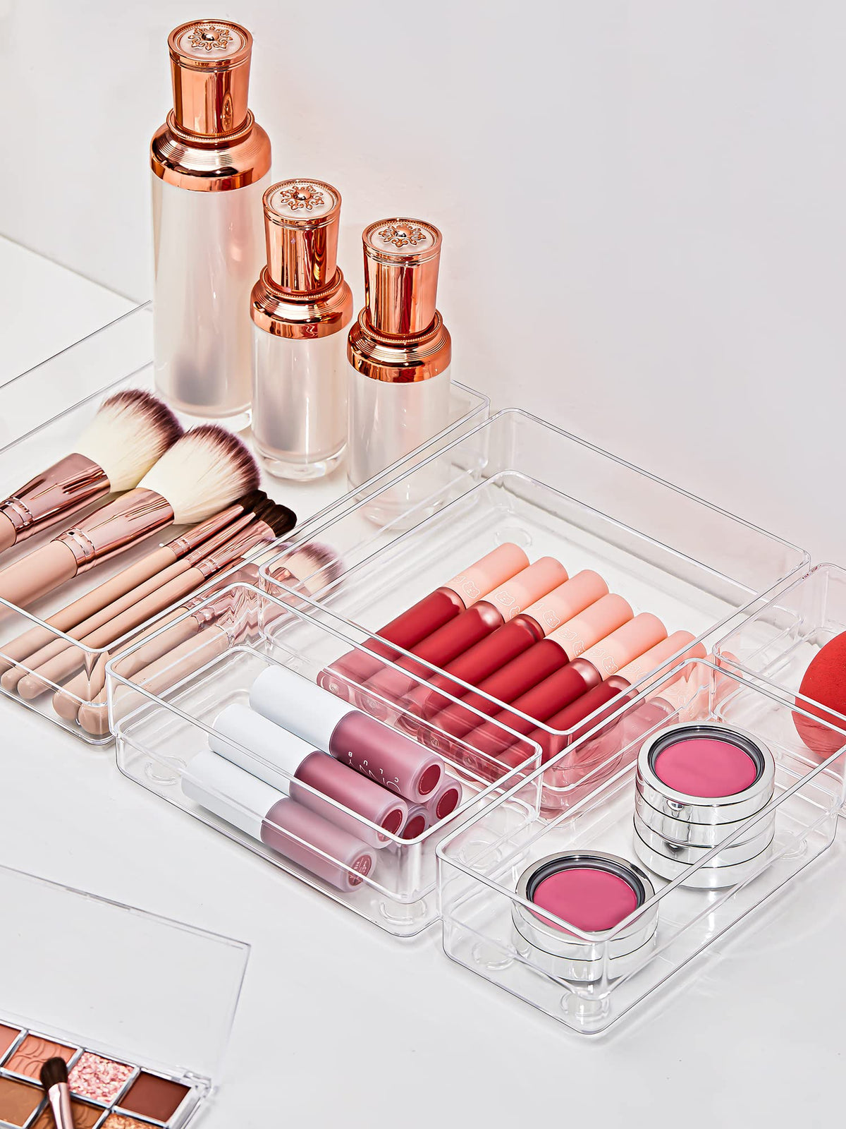 SMARTAKE 13 PCS Drawer Organizer 5-Size Desk Makeup Drawer Organizer Clear