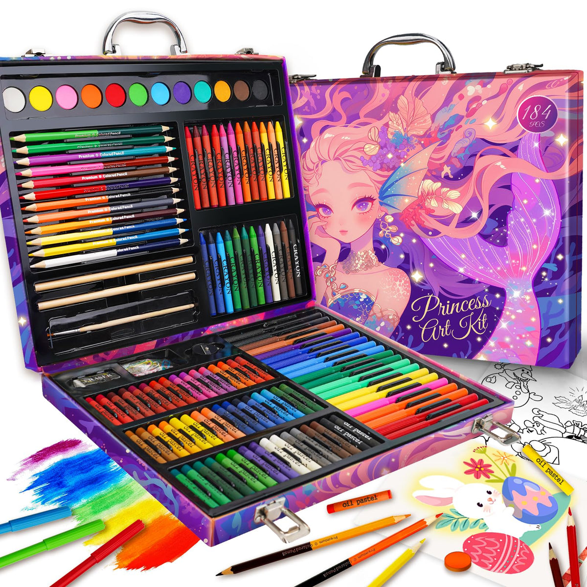 Cokiki Mermaid Art Set for Kids, 184 Piece Drawing Art Kit