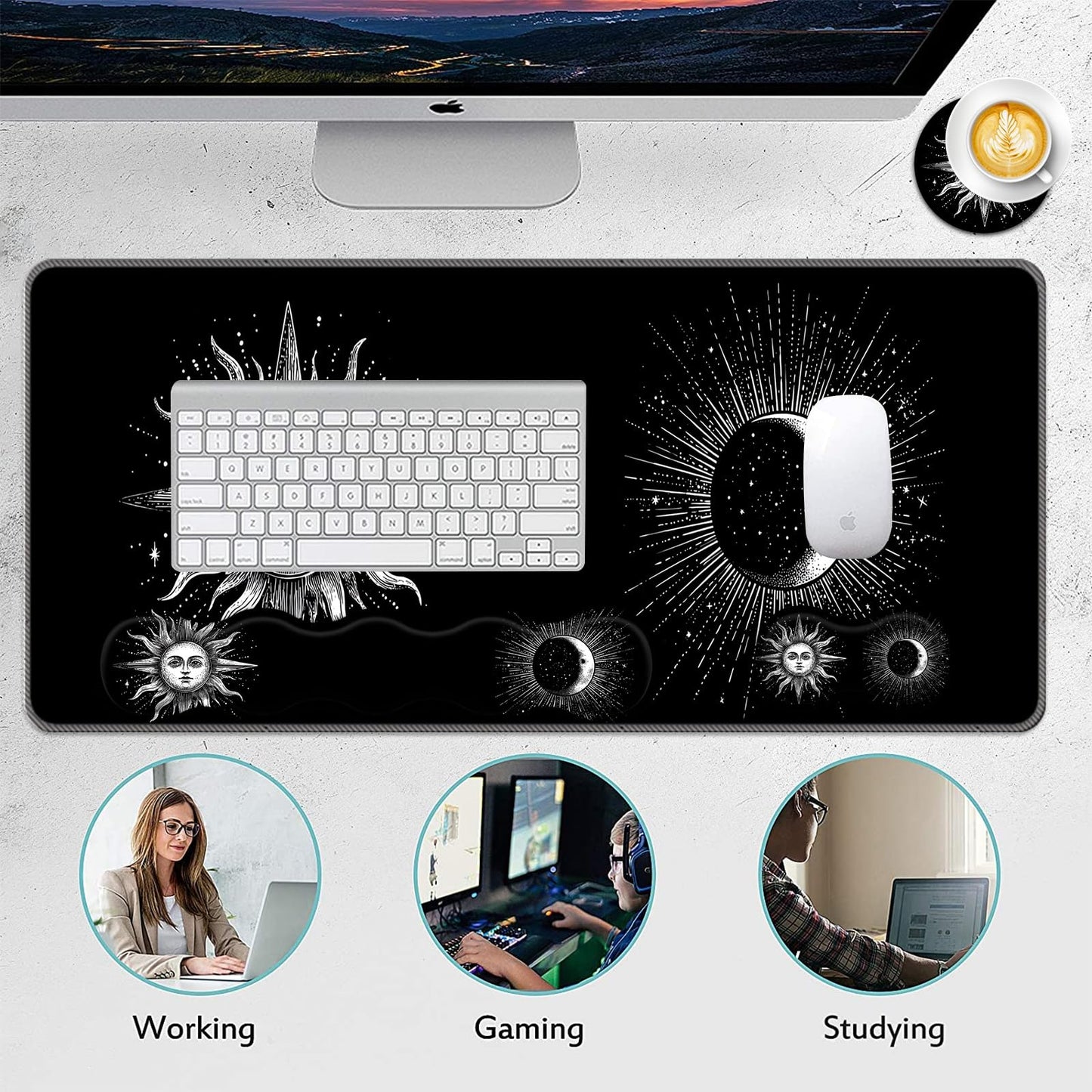 FGDRFGRW Mouse Pad Set,(31.5×11.8 in) Desk Pad + Keyboard Wrist Rest Support + Mouse Wrist Rest +