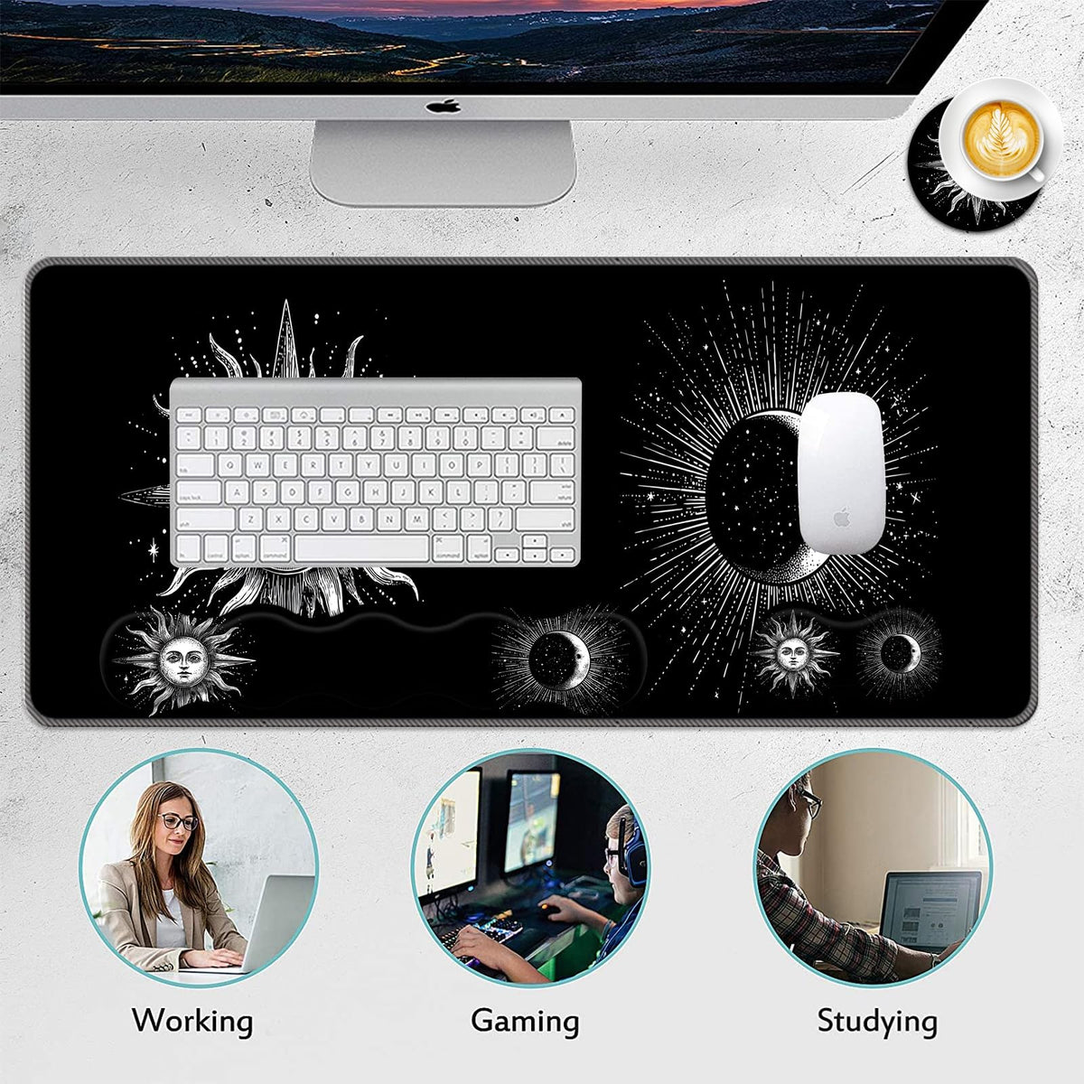 FGDRFGRW Mouse Pad Set,(31.5×11.8 in) Desk Pad + Keyboard Wrist Rest Support + Mouse Wrist Rest +
