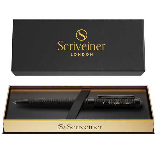 Scriveiner All Black Ballpoint Pen -Stunning Luxury All Metal Matt Black Pen, Schmidt Black Refill