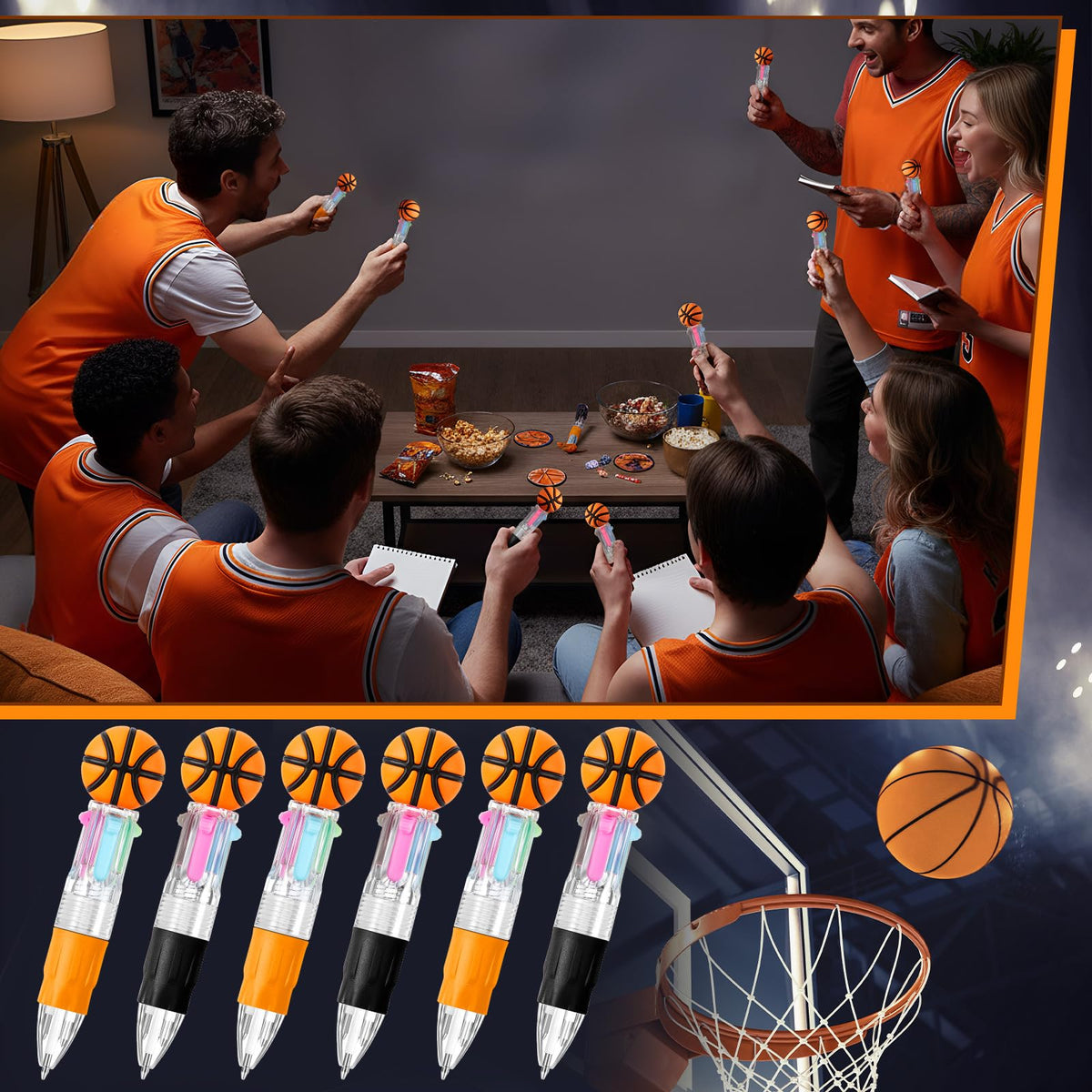 Kosiz 48 Pack Basketball Party Favors Multicolor 4 in 1 0.5mm Ballpoint Pen