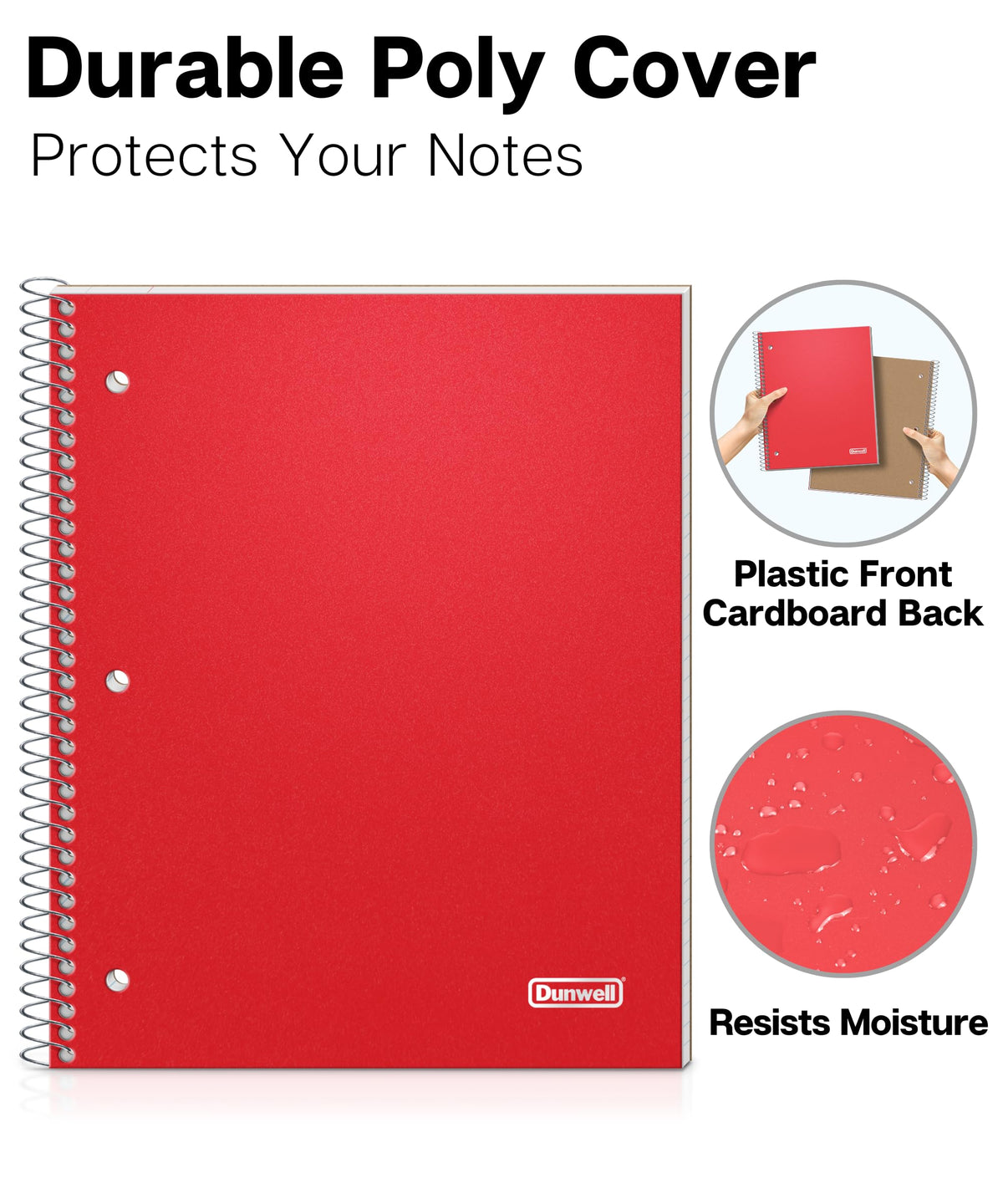 Dunwell 1-Subject College Ruled Spiral Notebook 8.5x11, 100 Sheets, Red