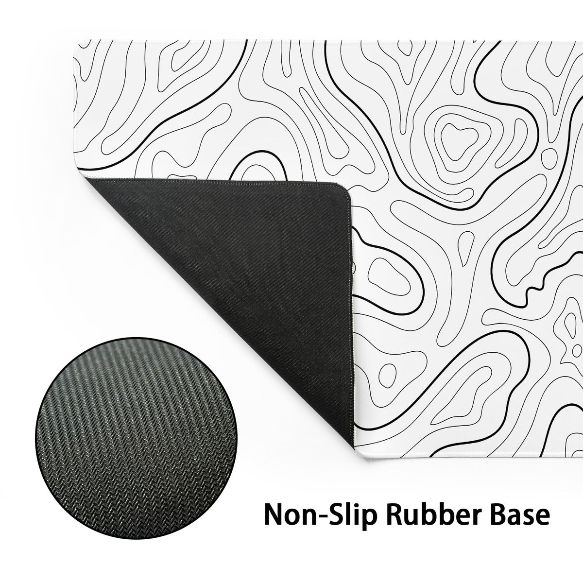 White Topographic Contour Gaming Mouse Pad XXL Geographic Map Lines Minimalist Extended Large Mat