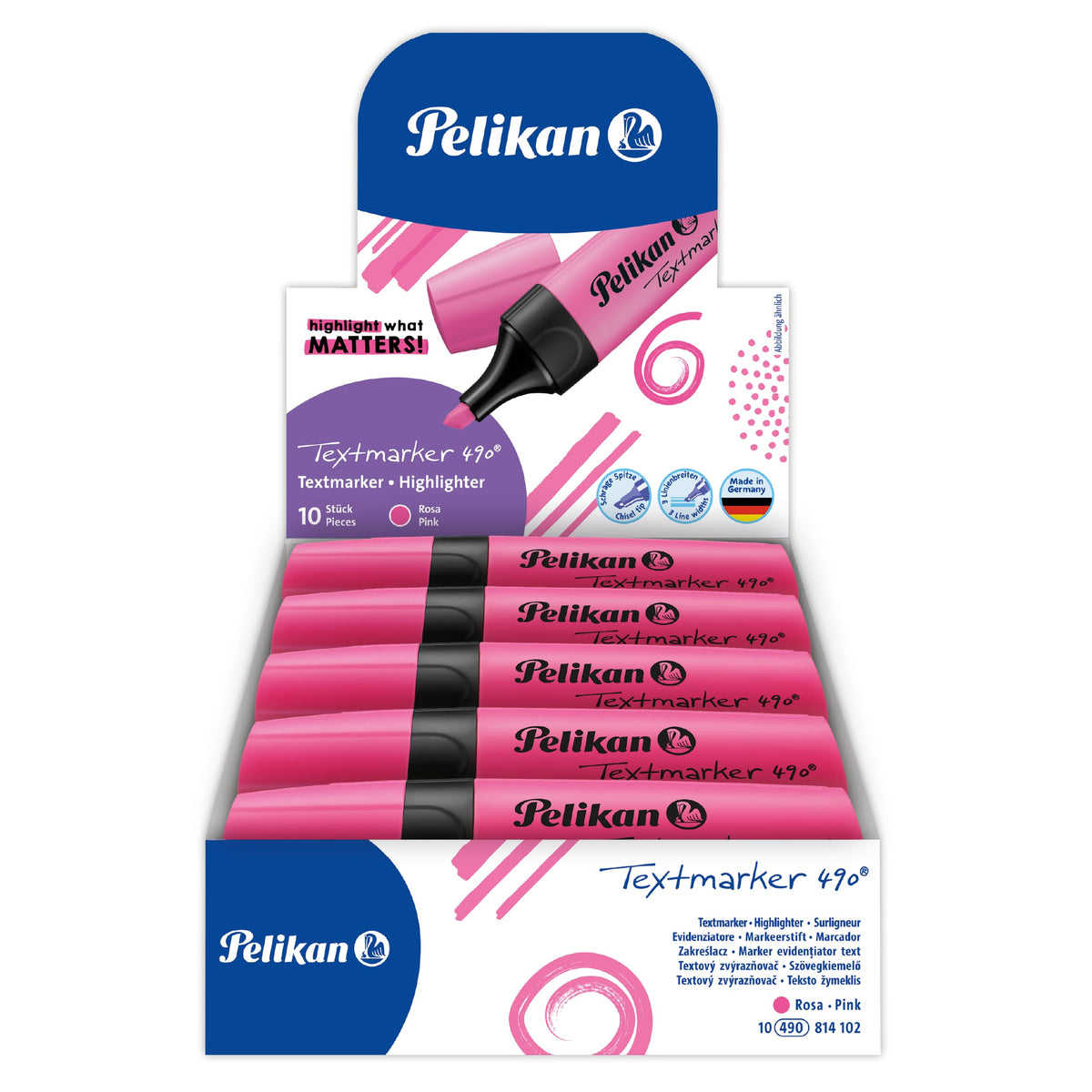 Pelikan Highlighters 490, Pink, Pack of 10 in Box