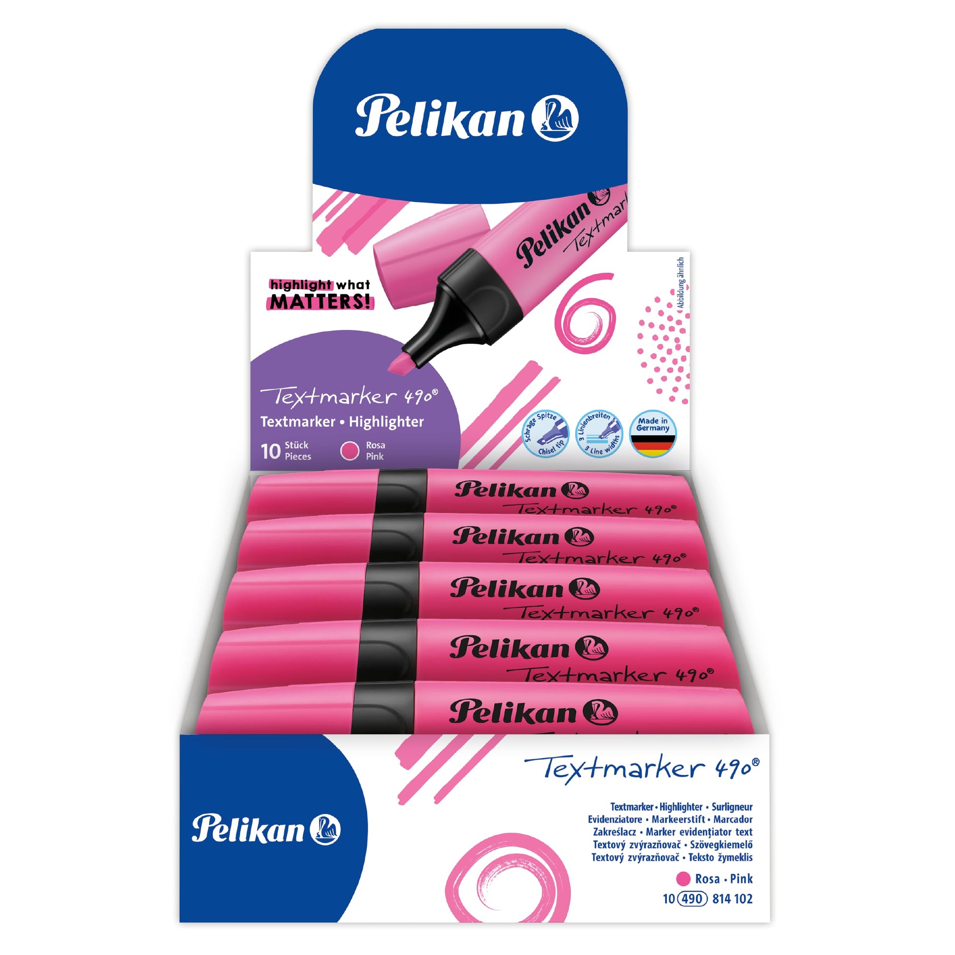 Pelikan Highlighters 490, Pink, Pack of 10 in Box