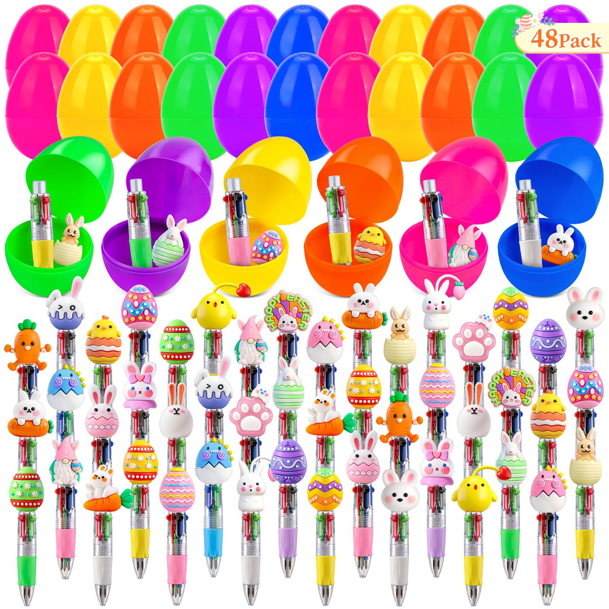 SZCECHRE 48 Pack Easter Eggs Bulk with Multicolor Pen in One - Easter Egg Fillers & Easter Party