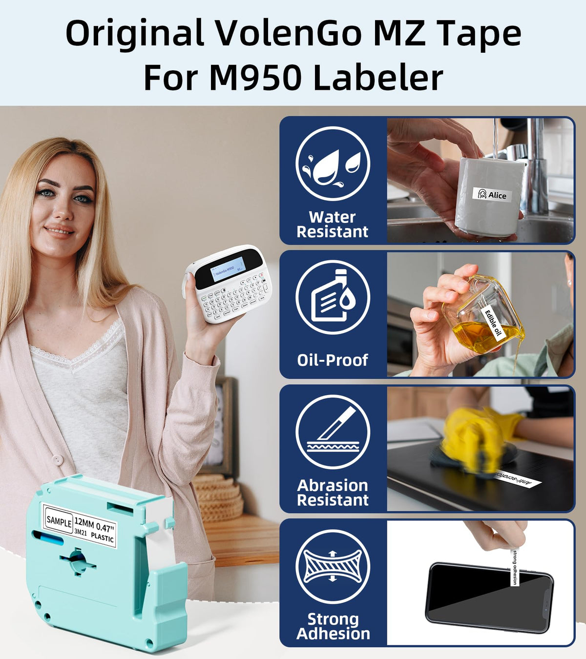 VolenGo M950 Label Maker Machine with-Tape, Rechargeable Backlit Labelmaker