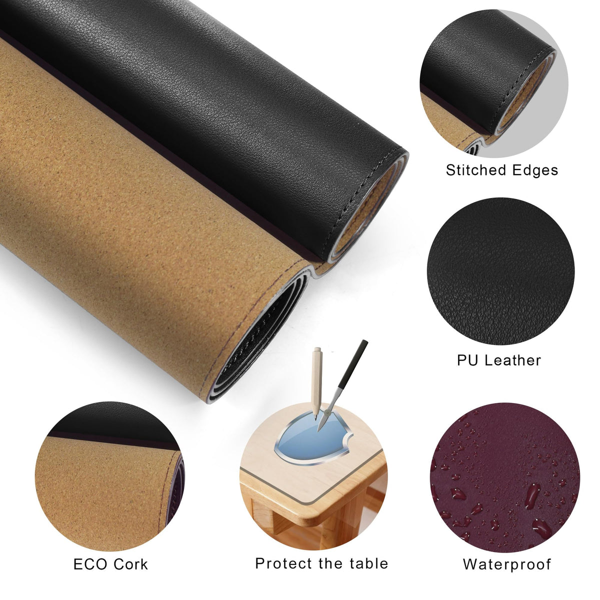 MAIDERN 40” x 24” Leather Desk Mat XL, Large Desk Pad, Reversible Cork & Leather Large Mouse pad