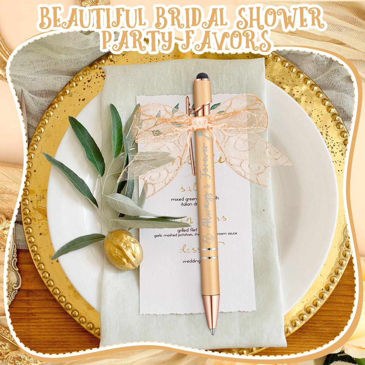 Kisston 36 Pcs Wedding Pen Bulk Bridal Shower Bachelorette Favor, Champagne
