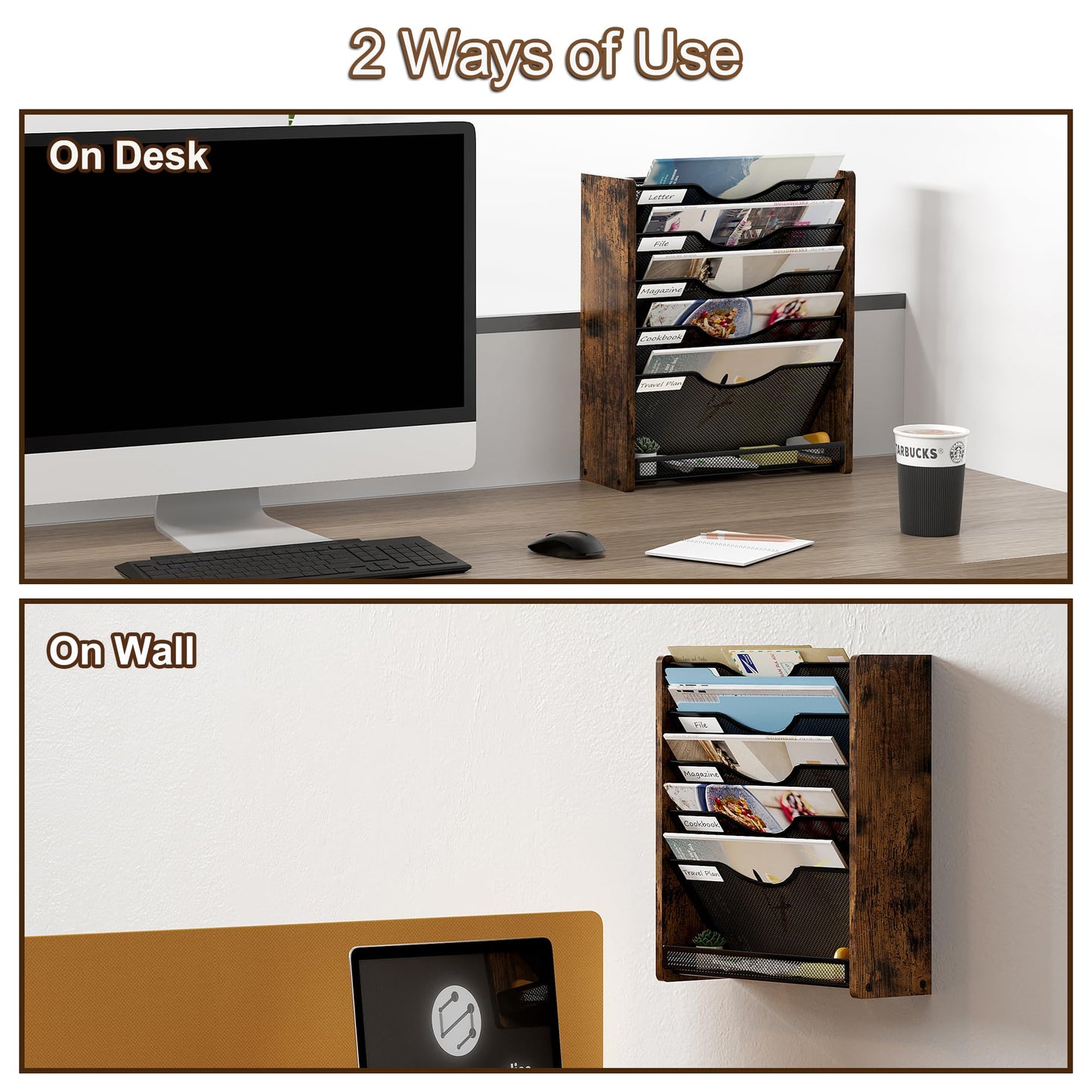 PAG-Mass Wall File Organizer,6 Tier Mesh Mail Organizer Wall Mounted,Hanging File Holder,Magazine
