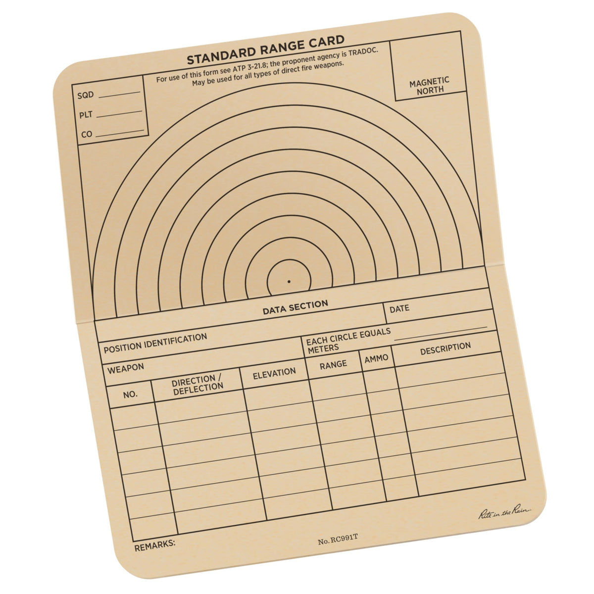 Rite in the Rain All-Weather Combat Card, Range Card, 6" x 5", 50 Weatherproof Cards (No. RC991T)