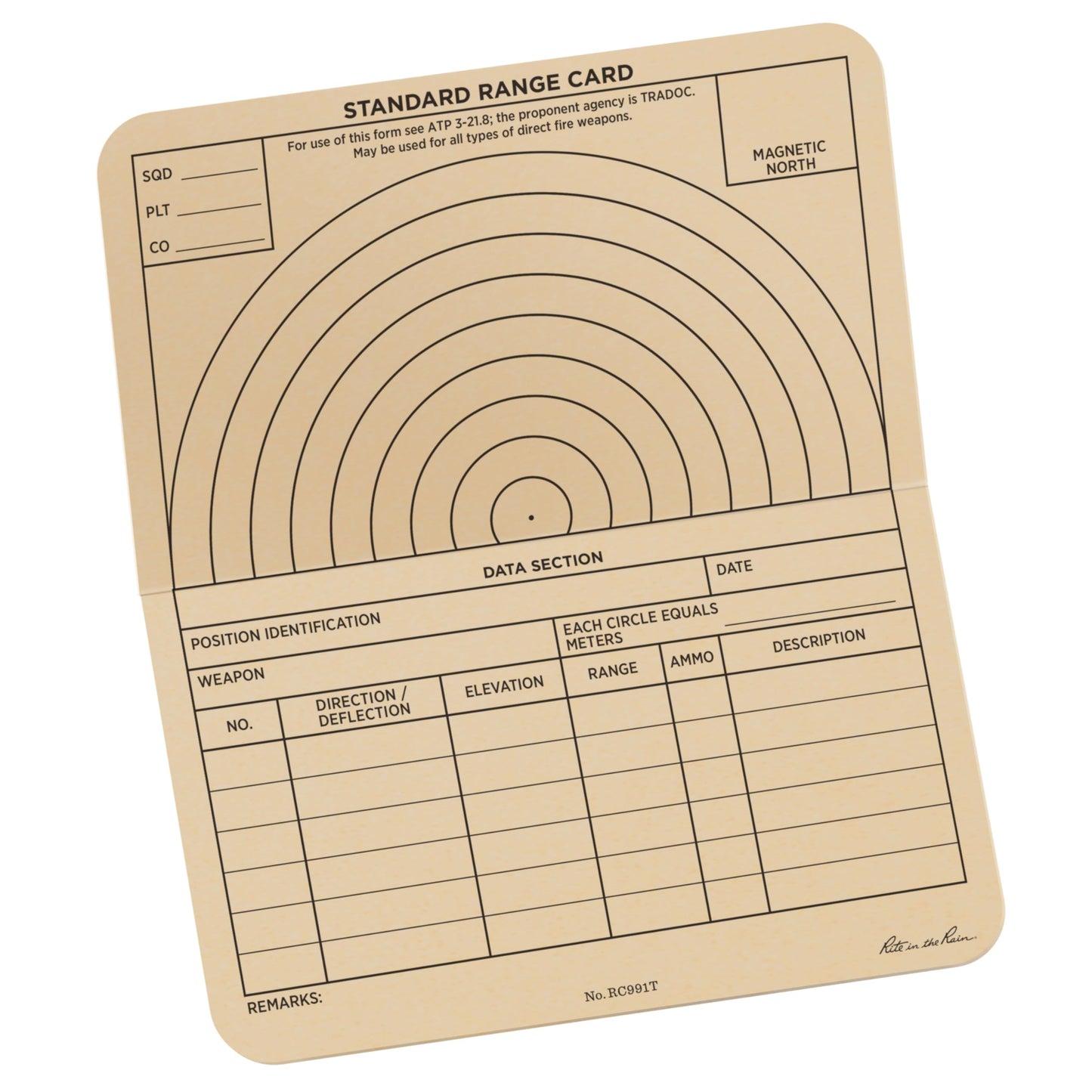 Rite in the Rain All-Weather Combat Card, Range Card, 6" x 5", 50 Weatherproof Cards (No. RC991T)