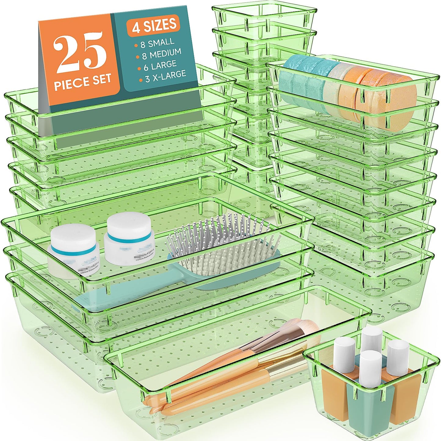 25 PCS Plastic Drawer Organizer Set, Makeup Organizers and Storage Bins