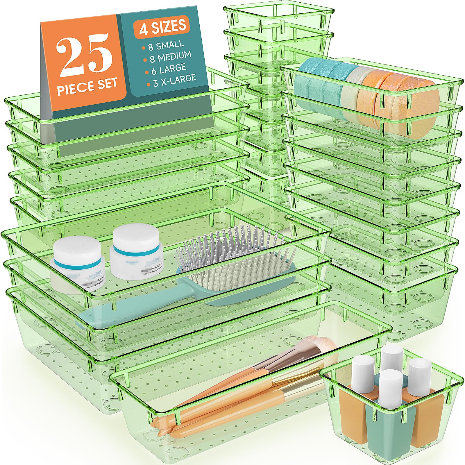 25 PCS Plastic Drawer Organizer Set, Makeup Organizers and Storage Bins