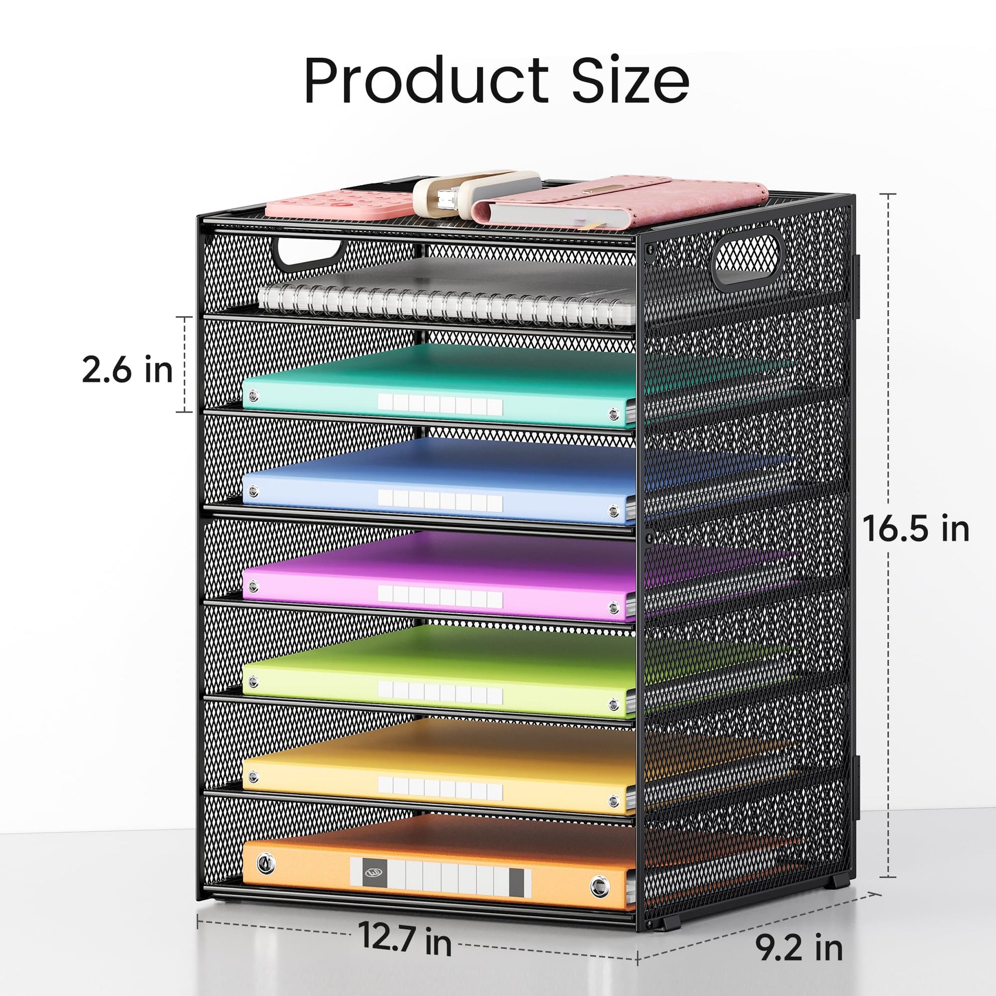 Lavatino 8 Tier Paper Organizer for Desk, Black Mesh Letter Tray File Sorter Organizers with