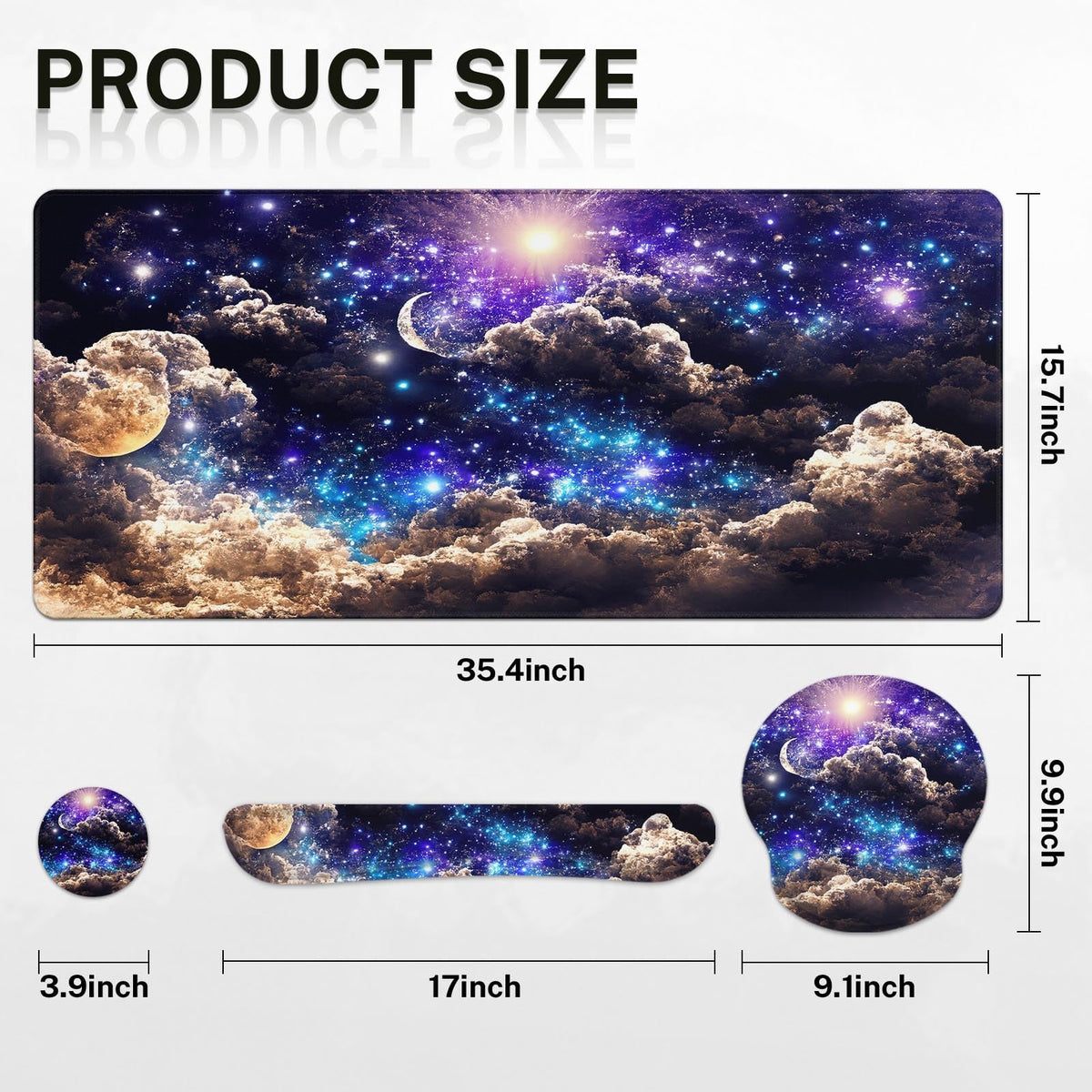 Britimes Keyboard Mouse Pad Set, 4 in 1 Desk Mat Set, Space Moon