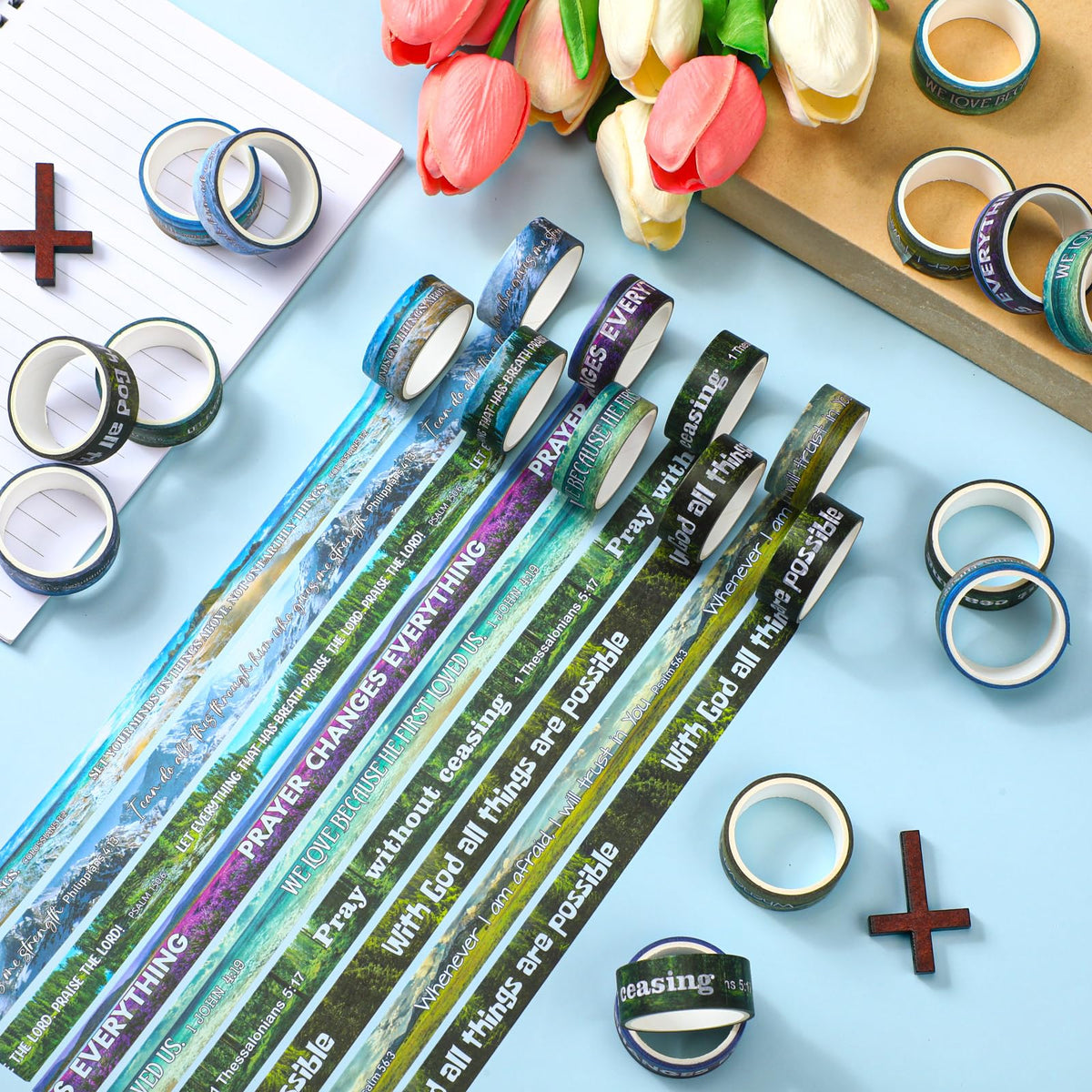 Janlaugh 24 Rolls Christian Washi Tape Gifts for Bible Journaling, Scenery