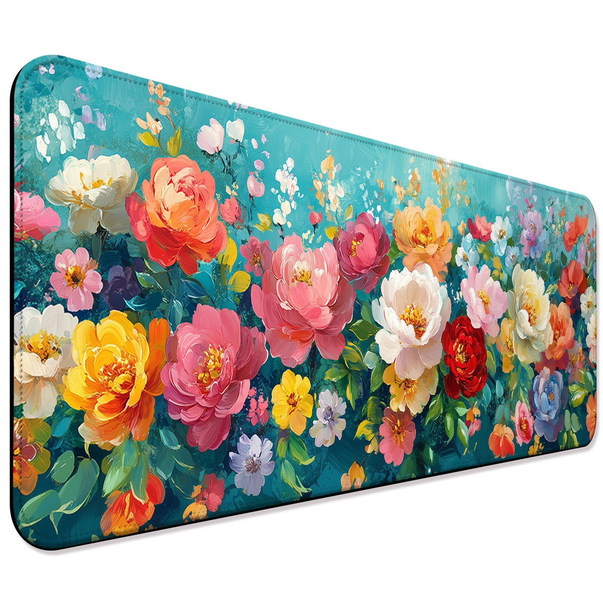 JIANG100 Colorful Flower Peony Gaming Desk Mat, Extended Floral Mouse Pad