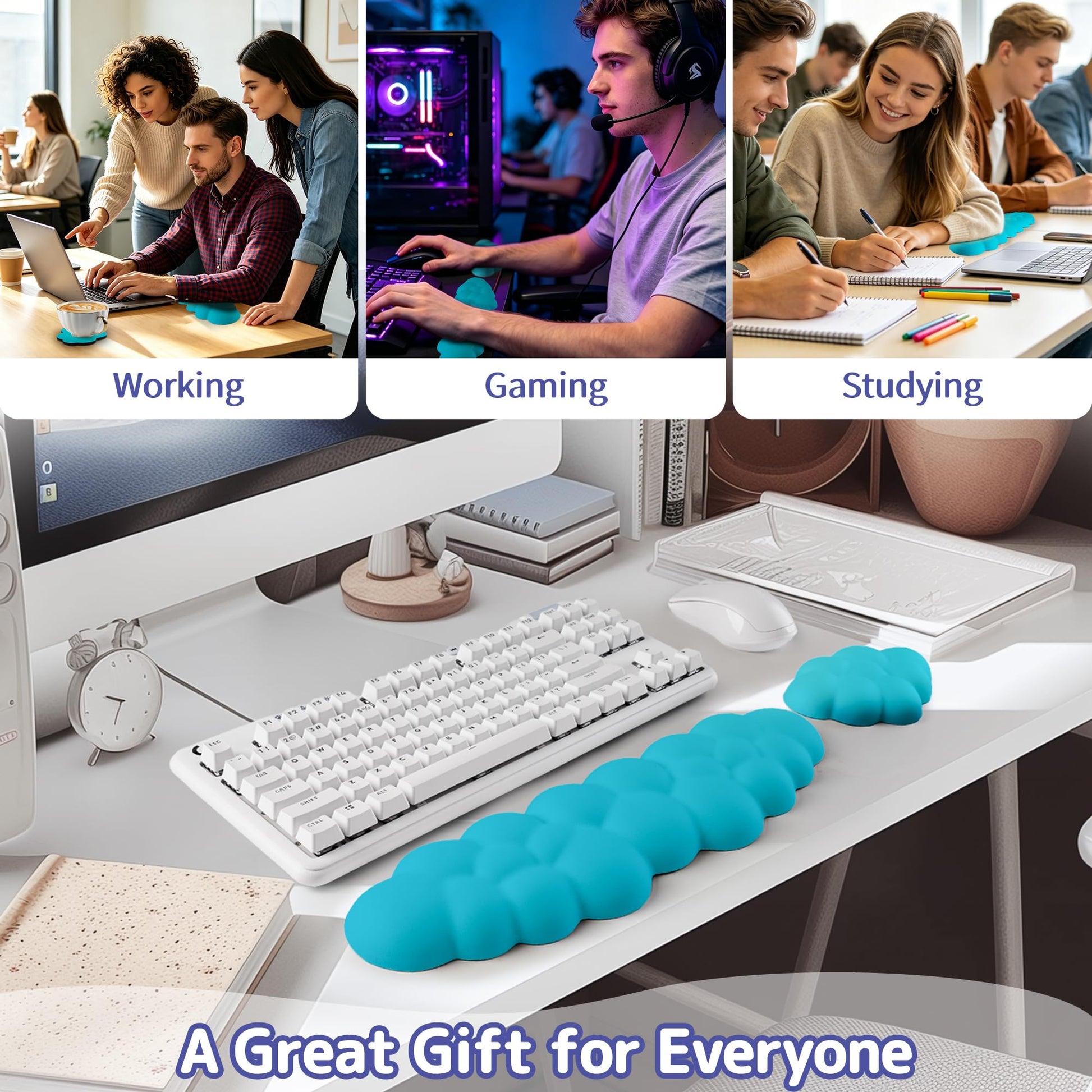 Sushret Cloud Wrist Rest Keyboard, Cloud Keyboard Wrist Pad Set with PU Leather Memory Foam, Cute