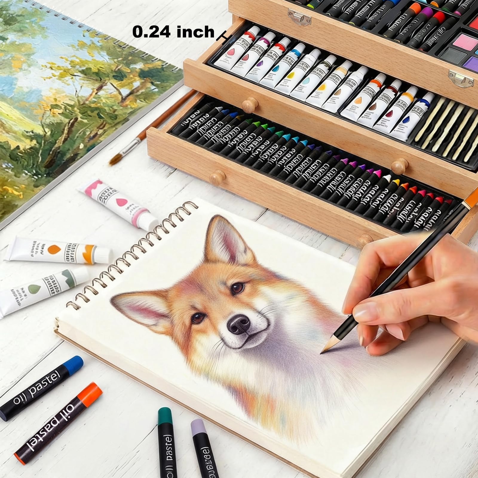 175-Pack Deluxe Wooden Art Set Drawing Painting Kit with 2 Drawing Pads, Acrylic Paints, Colored