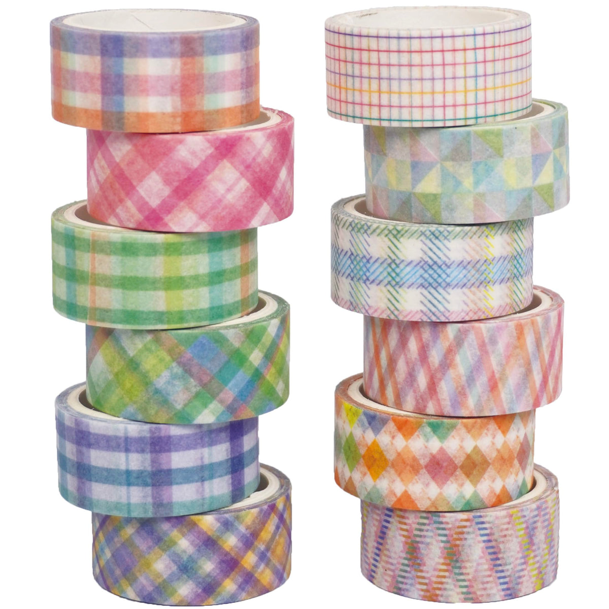 YUBX Basic Grid Washi Tape Set 12 Rolls Plaid Decorative Masking Tapes for Arts, DIY Crafts