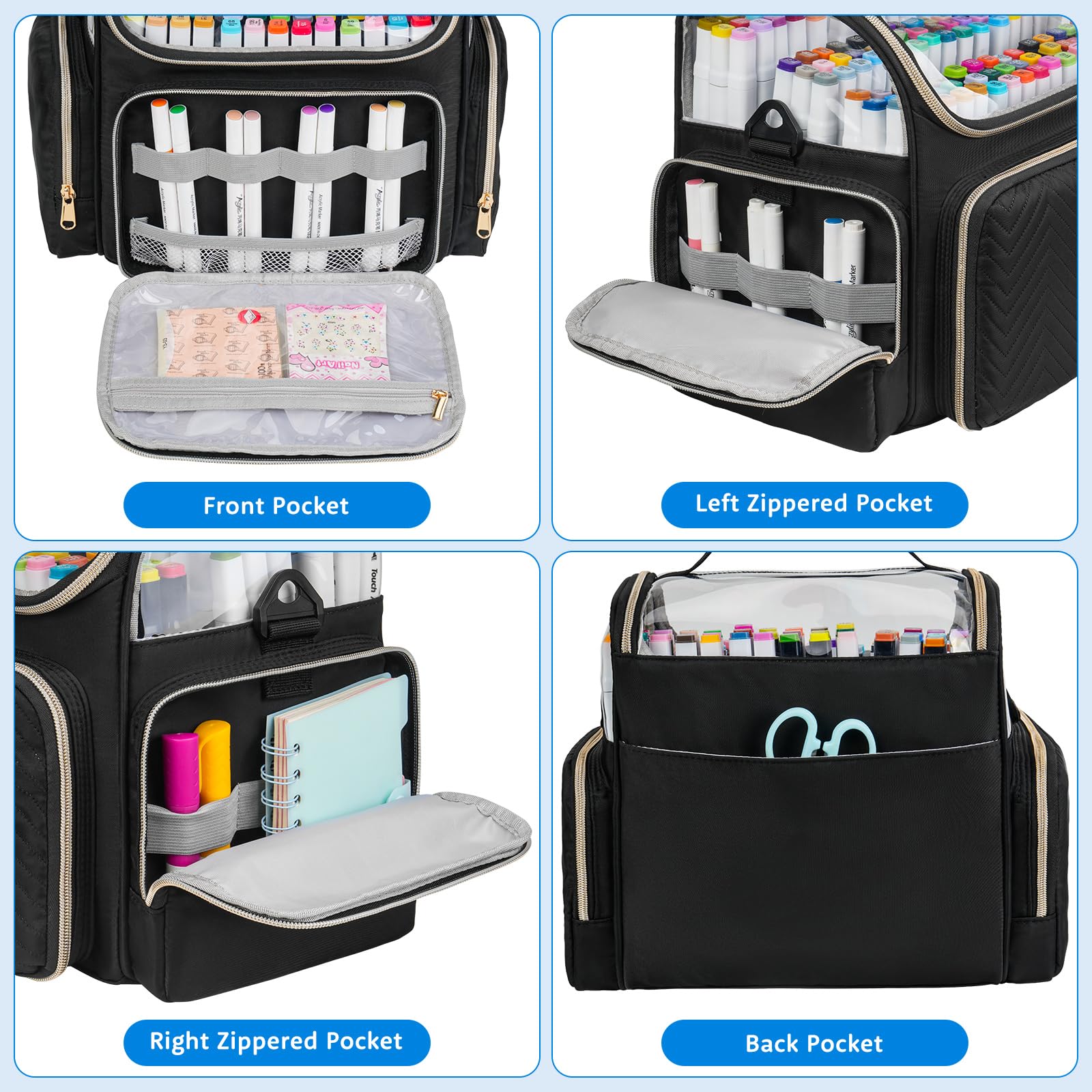 ZIOZERTT Marker Organizer Case for 200+ Markers,Travel Marker Storage Bag with Dividers,Marker